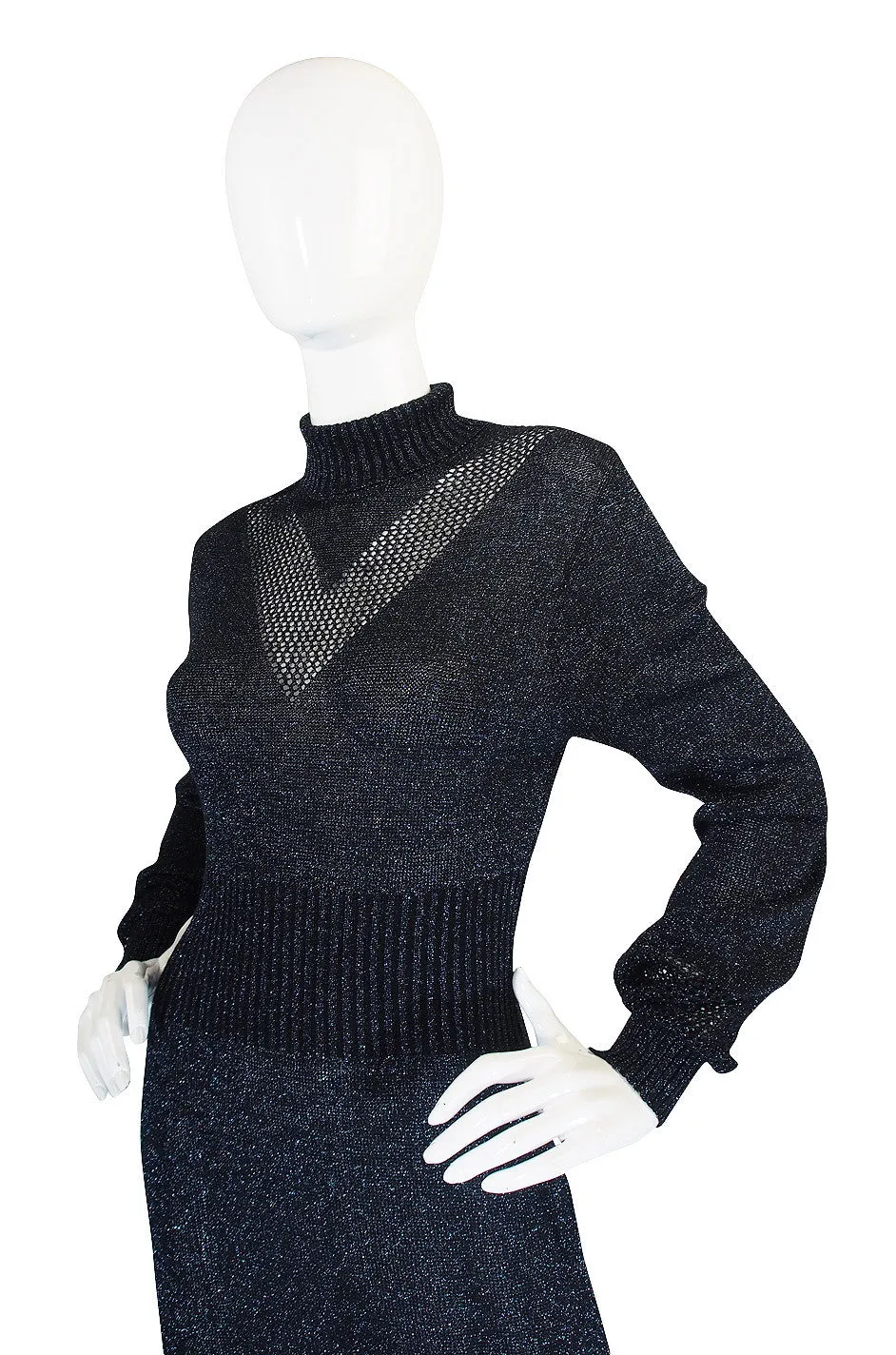 1970s Supermodel Length Wenjilli Metallic Blue Dress