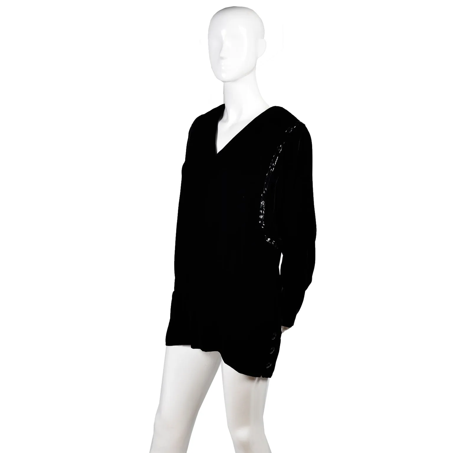 1980s Kevan Hall Couture Vintage Silk Blend Black Velvet Beaded Sweater