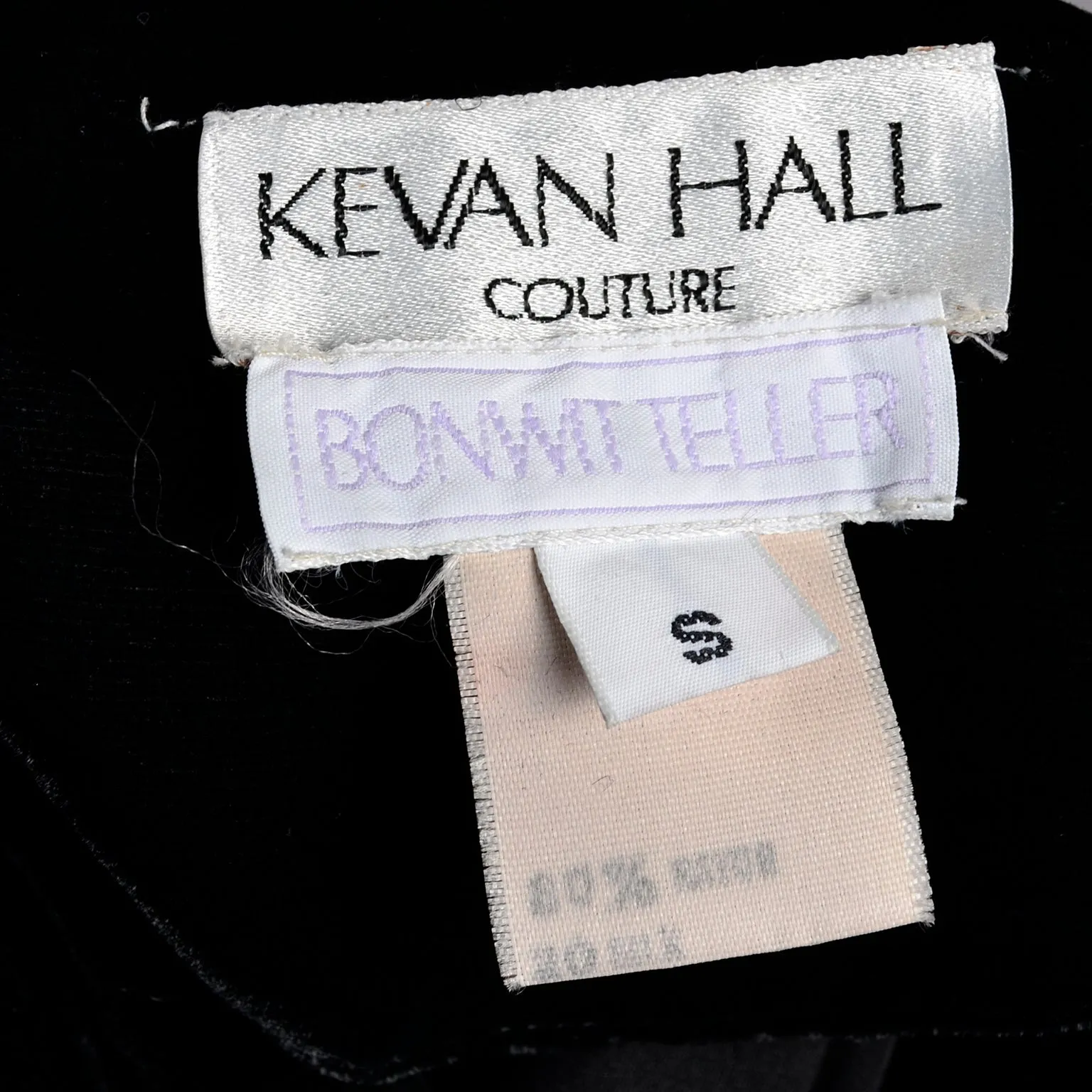 1980s Kevan Hall Couture Vintage Silk Blend Black Velvet Beaded Sweater