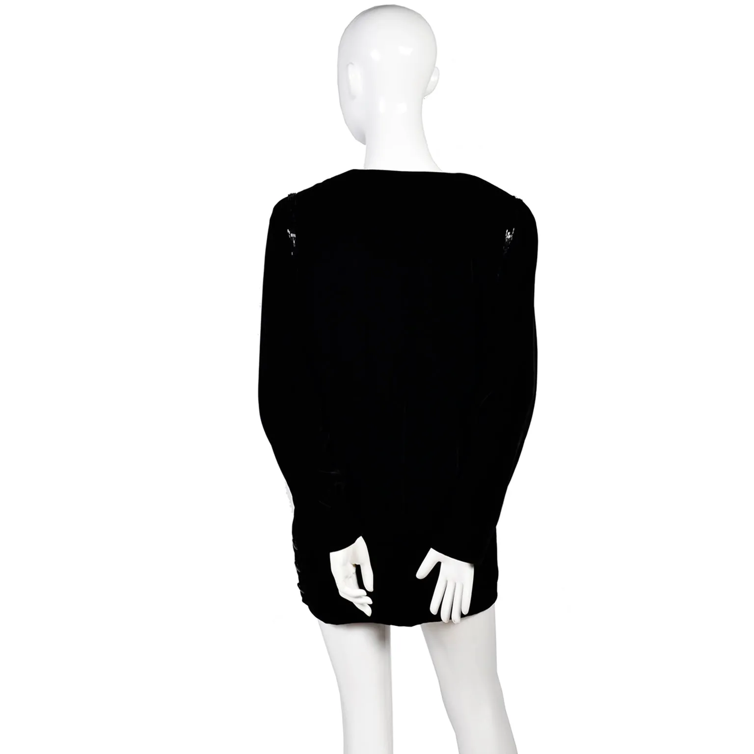 1980s Kevan Hall Couture Vintage Silk Blend Black Velvet Beaded Sweater