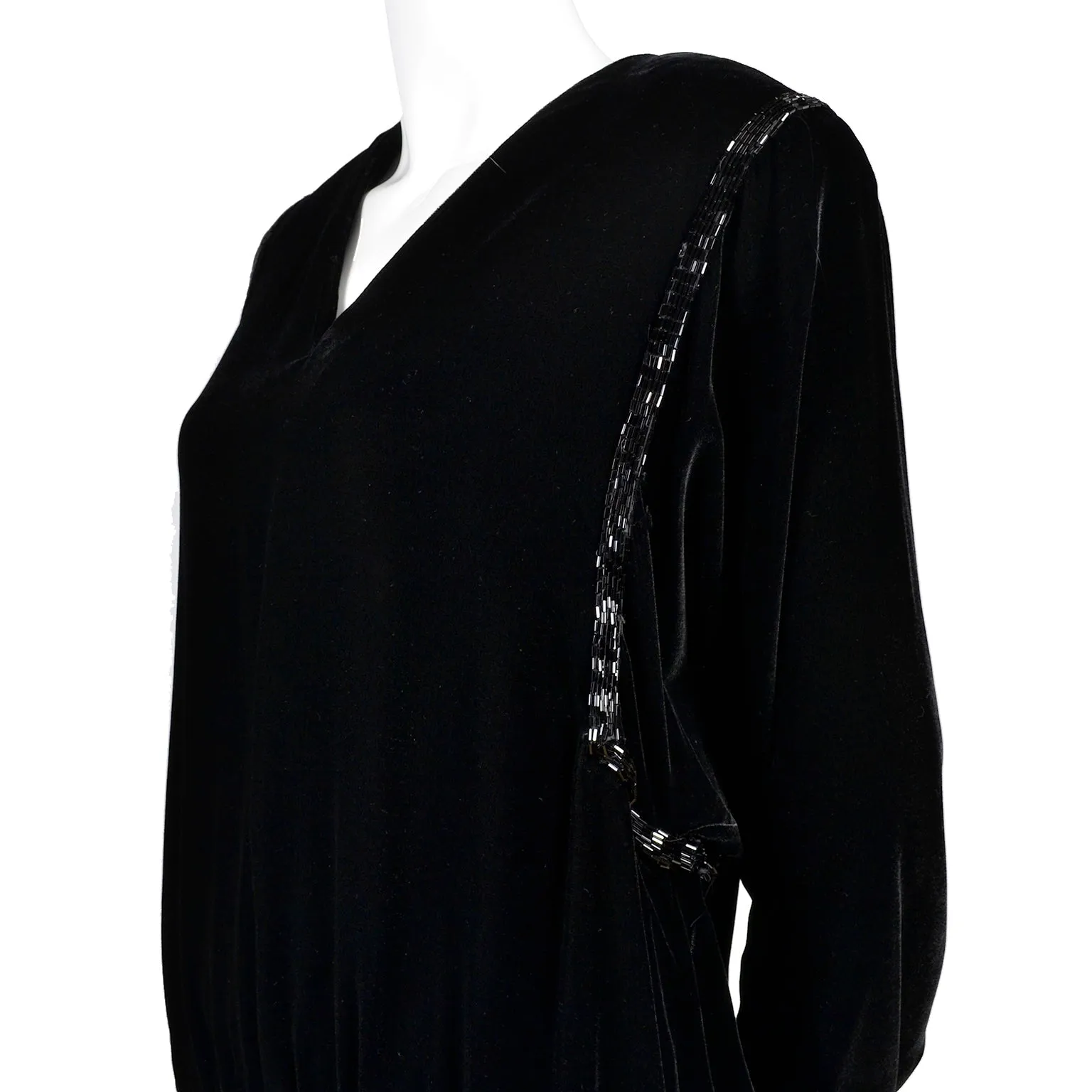 1980s Kevan Hall Couture Vintage Silk Blend Black Velvet Beaded Sweater