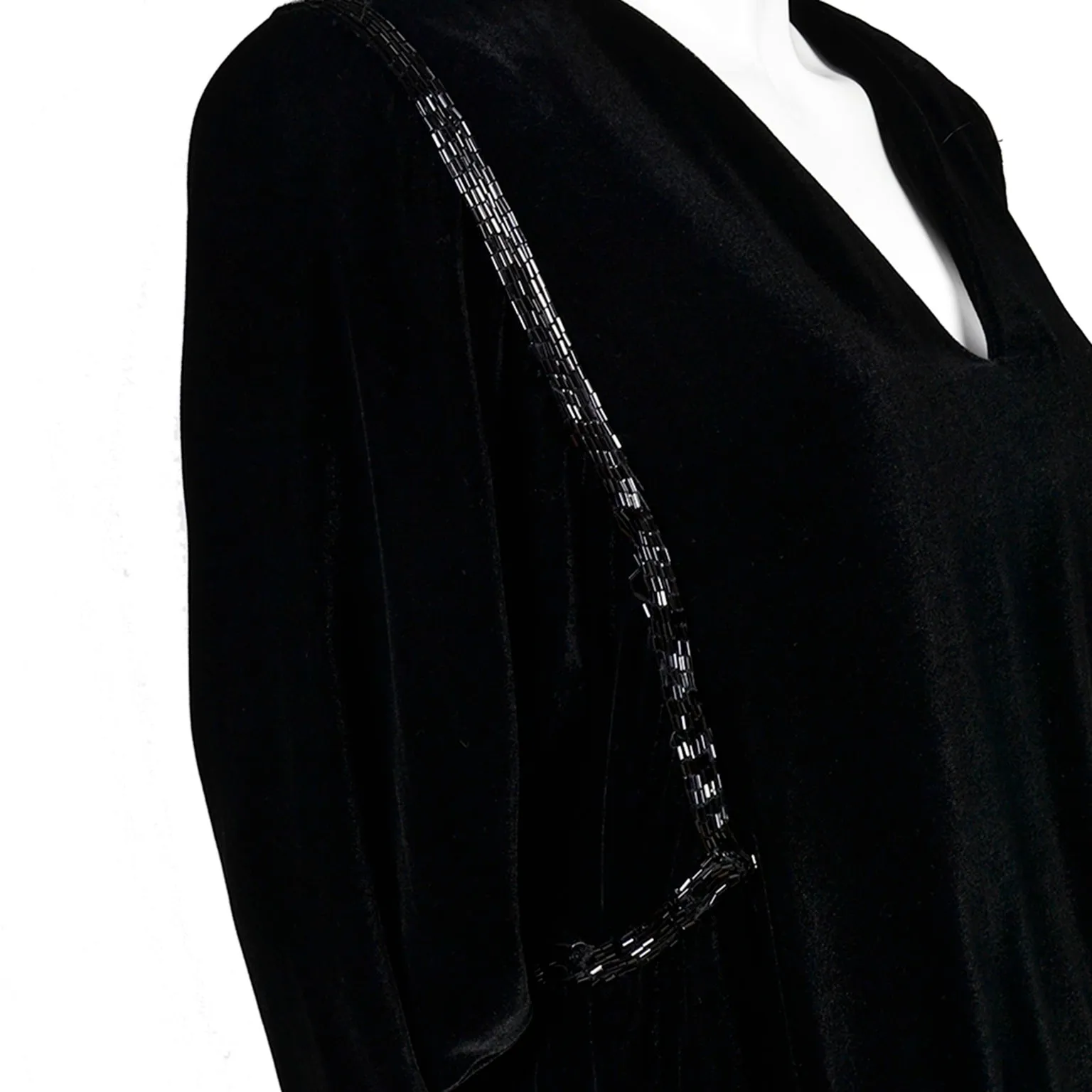 1980s Kevan Hall Couture Vintage Silk Blend Black Velvet Beaded Sweater
