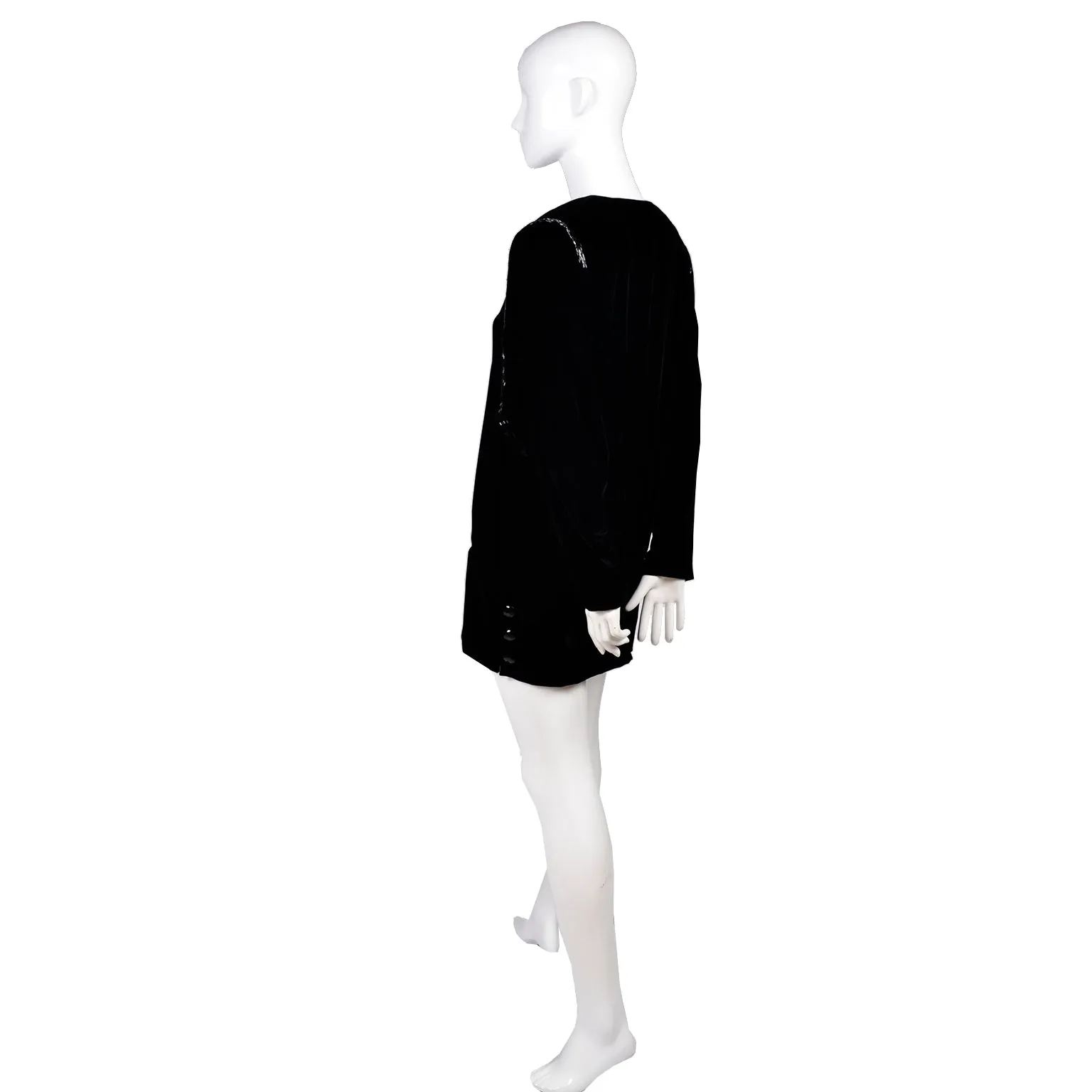 1980s Kevan Hall Couture Vintage Silk Blend Black Velvet Beaded Sweater