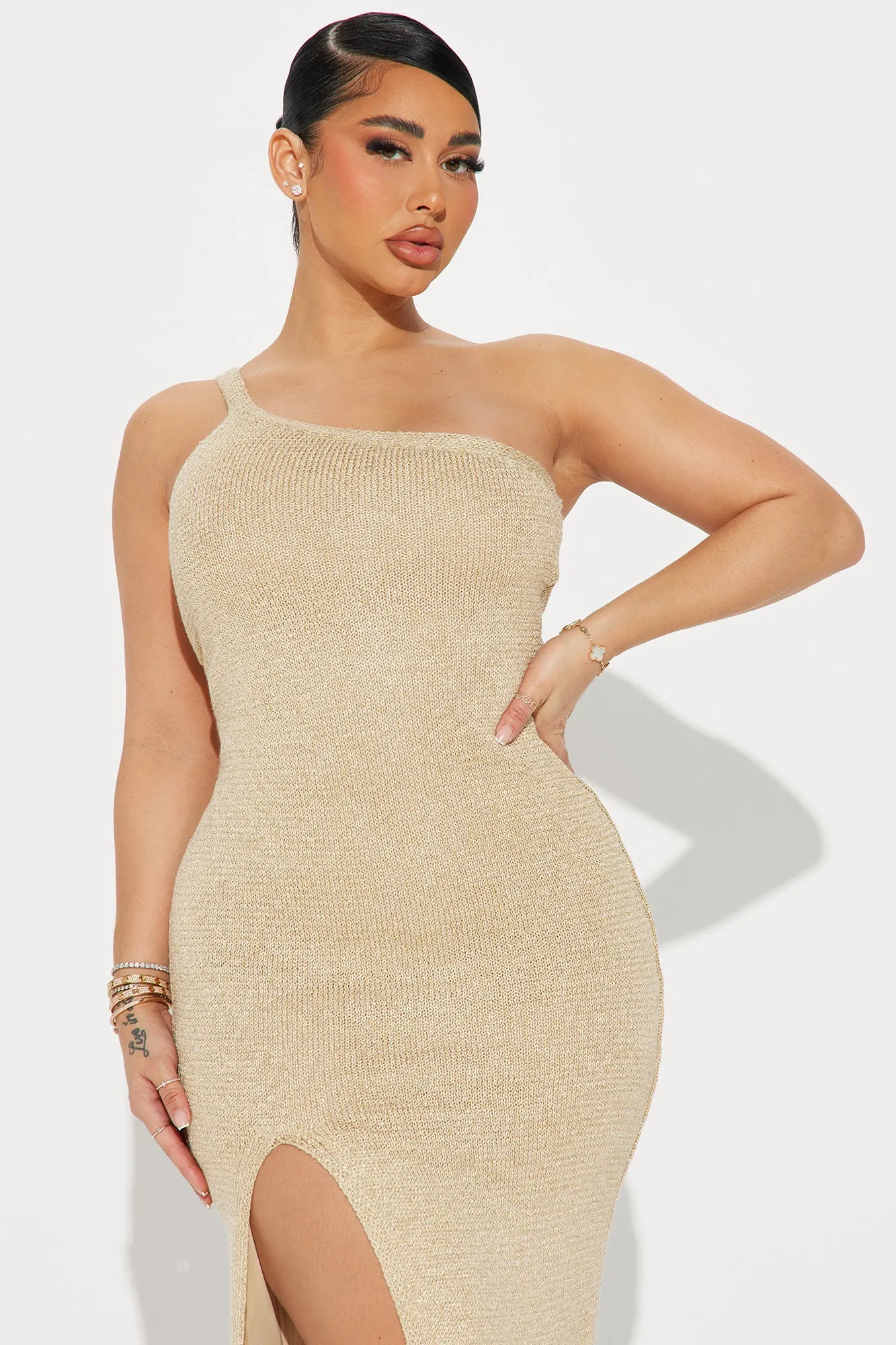Aiken Metallic Knit Midi Dress - Gold