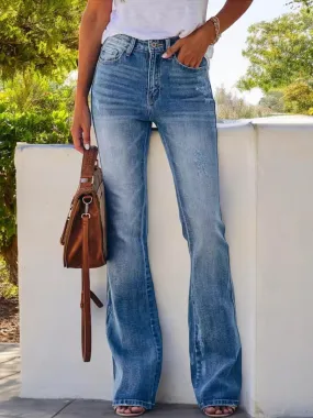 Anna-Kaci Women's High Waist Flare Jeans with Light Distressing and Classic Fit
