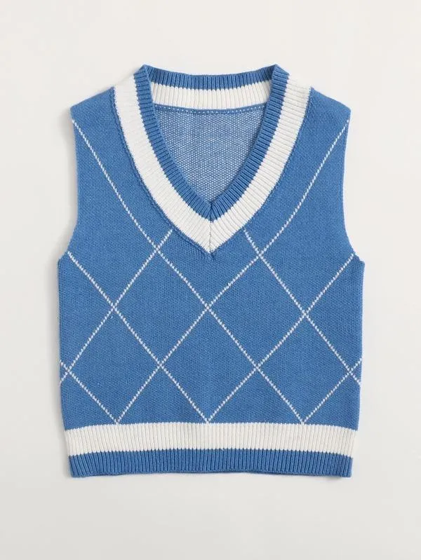 Argyle Pattern Sweater Vest-Blue