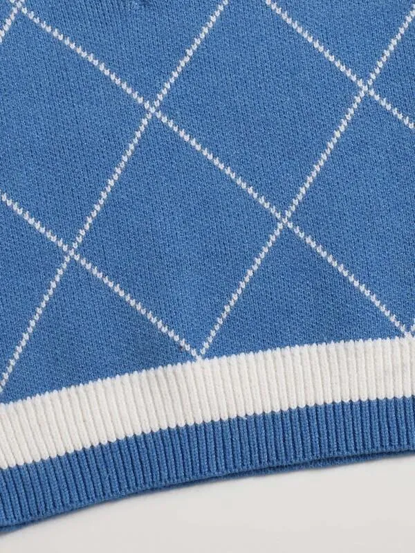 Argyle Pattern Sweater Vest-Blue