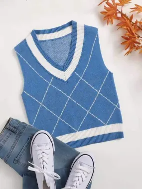 Argyle Pattern Sweater Vest-Blue