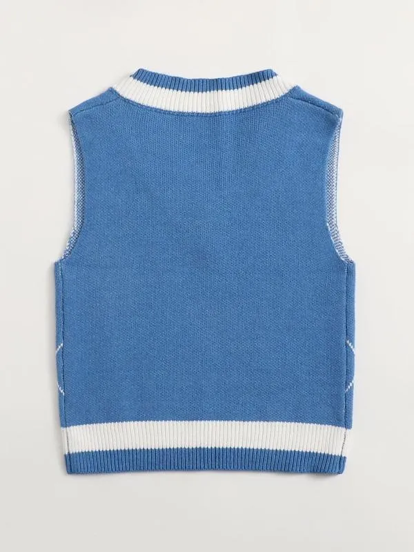 Argyle Pattern Sweater Vest-Blue