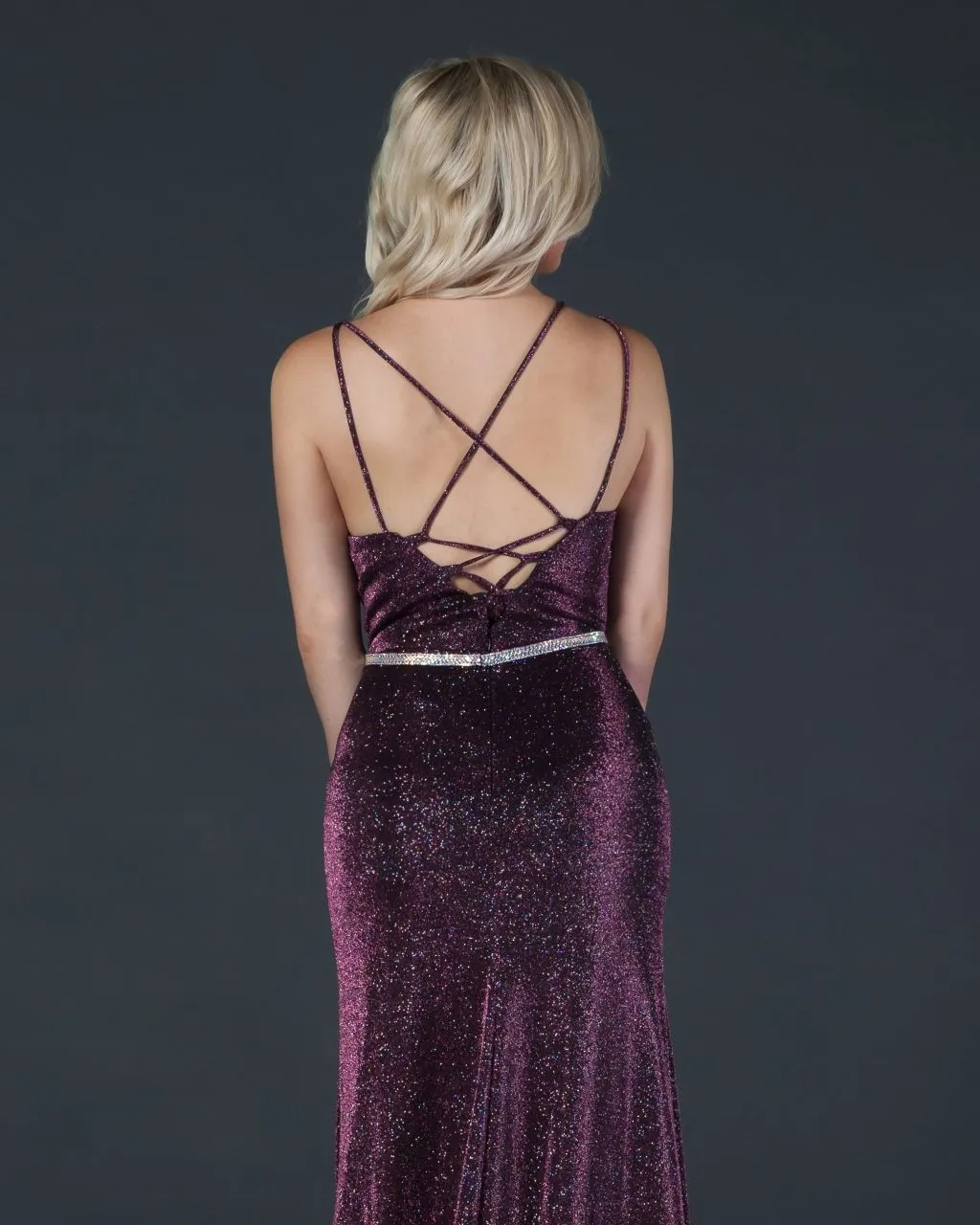Aspeed D418 Long Fitted Sheath Glitter Dress Double Straps With Slit