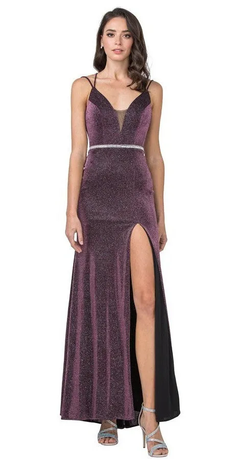 Aspeed D418 Long Fitted Sheath Glitter Dress Double Straps With Slit