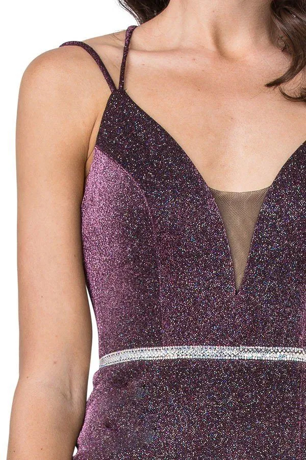 Aspeed D418 Long Fitted Sheath Glitter Dress Double Straps With Slit