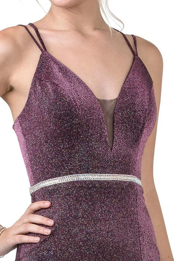 Aspeed D419 Short Fitted Sheath Glitter Cocktail Dress Double Straps