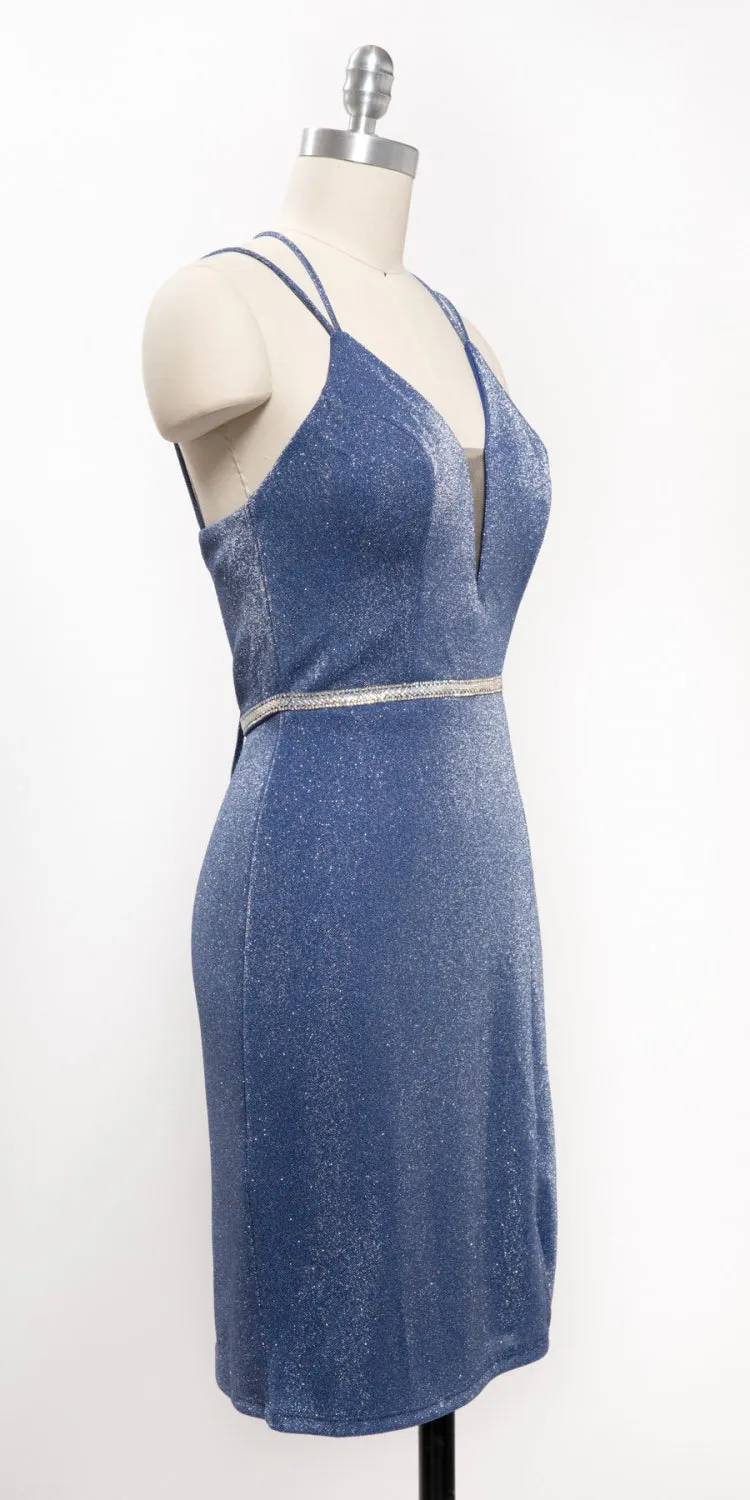 Aspeed D419 Short Fitted Sheath Glitter Cocktail Dress Double Straps