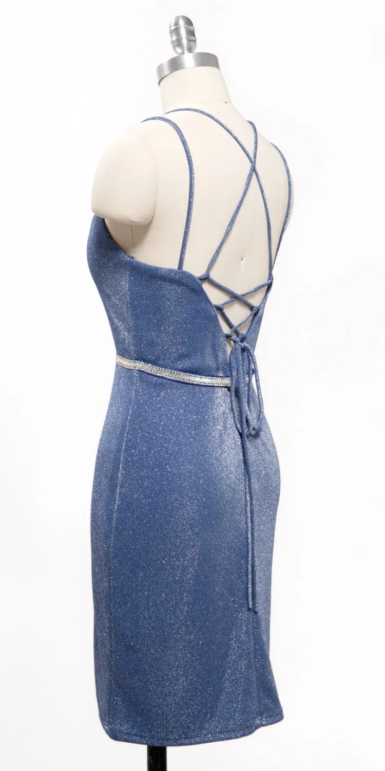 Aspeed D419 Short Fitted Sheath Glitter Cocktail Dress Double Straps