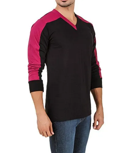 Aurelio Marco Stylish Designed Black Bergundy V Neck Men T Shirt