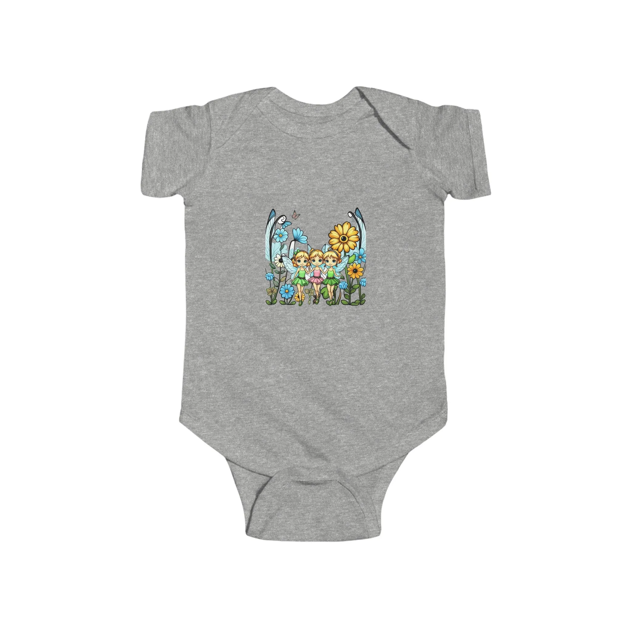 Baby Bodysuit Fairies in a Fairy Garden Bright Colorful Happy