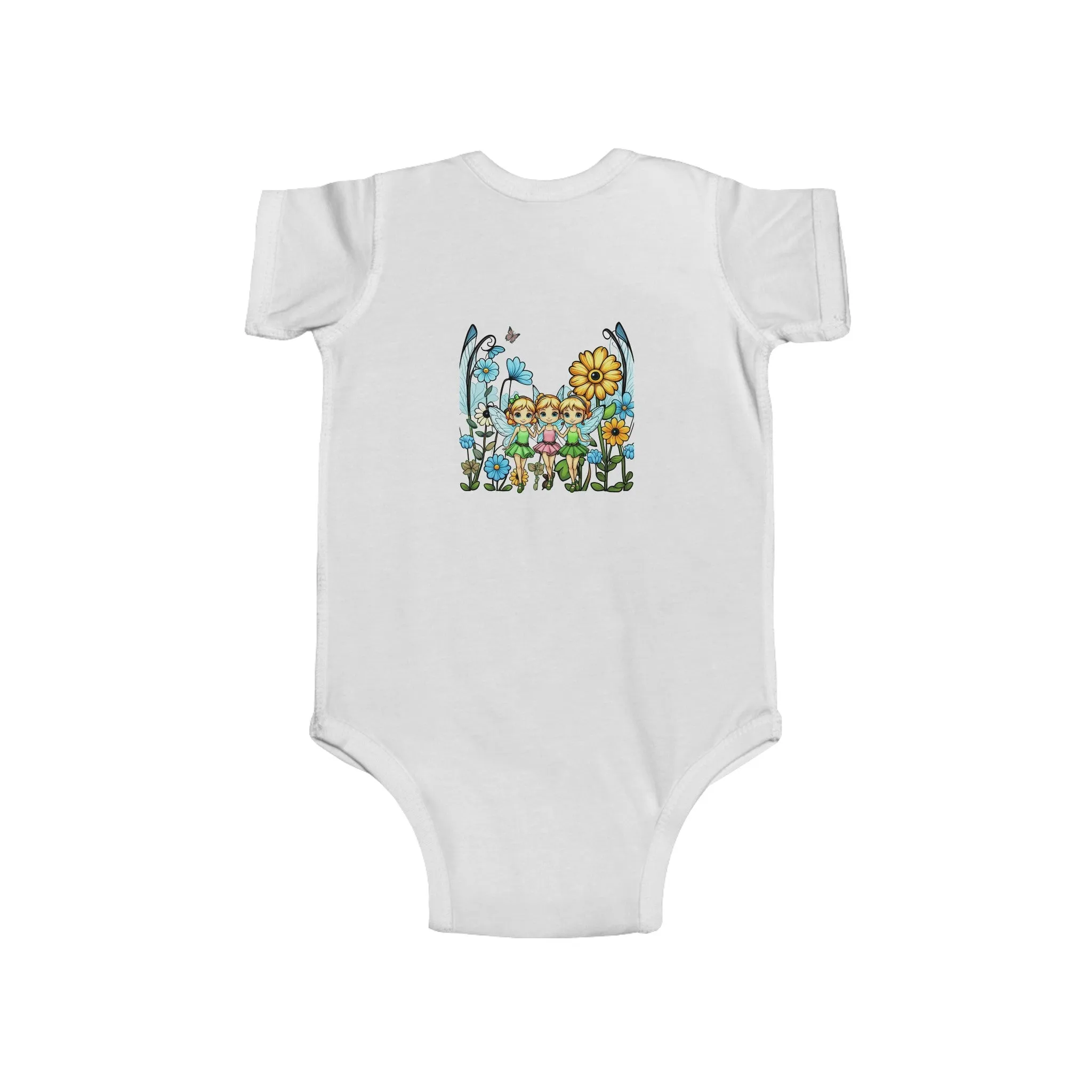 Baby Bodysuit Fairies in a Fairy Garden Bright Colorful Happy
