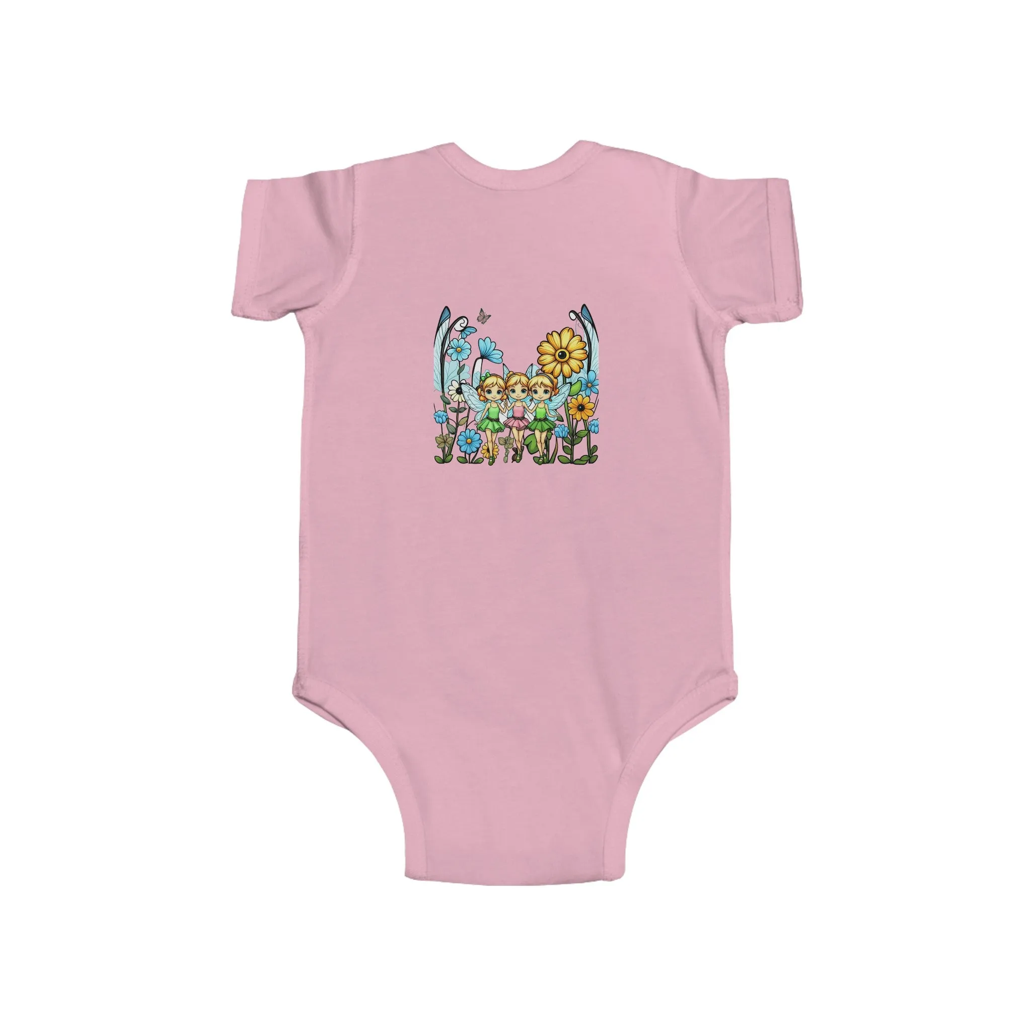 Baby Bodysuit Fairies in a Fairy Garden Bright Colorful Happy