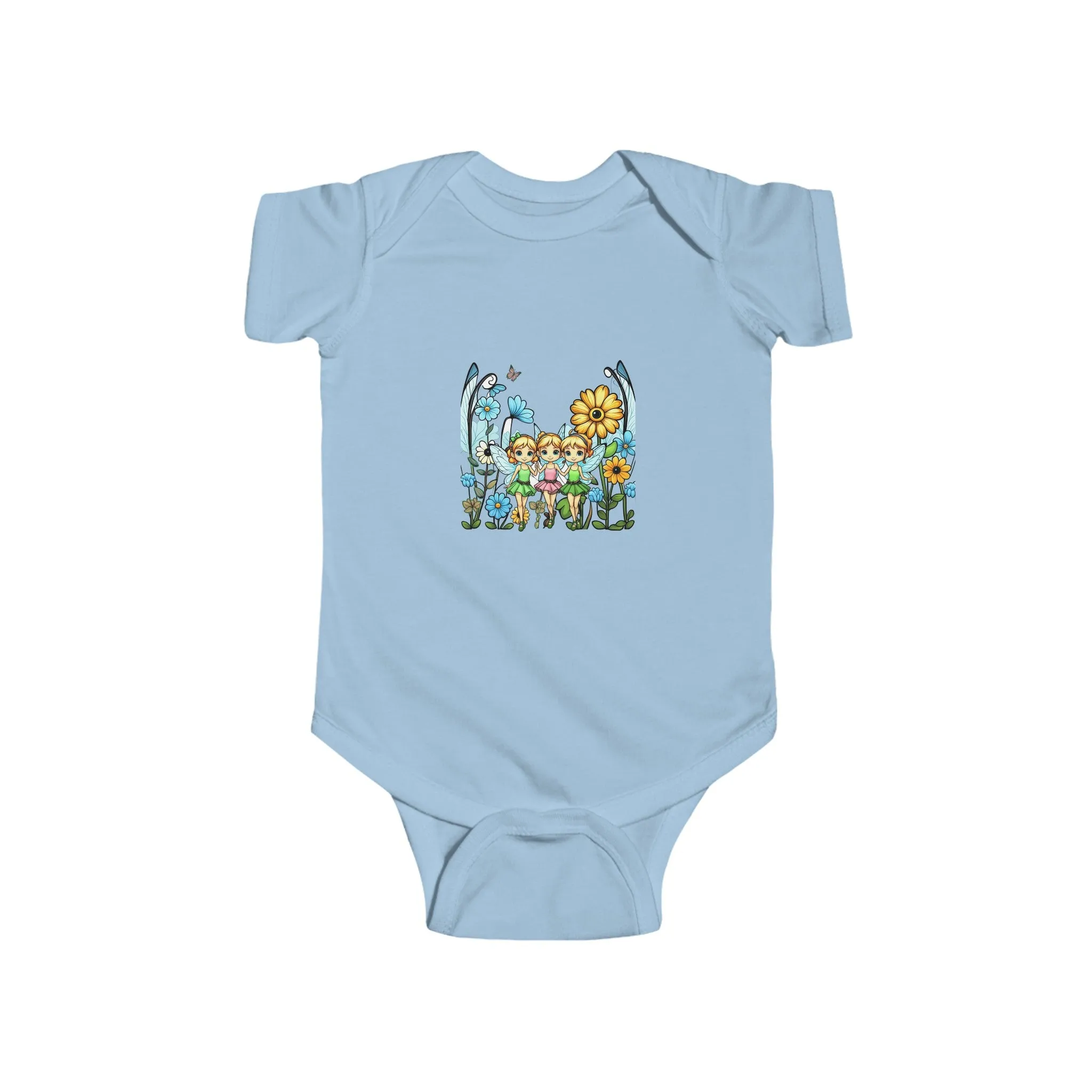 Baby Bodysuit Fairies in a Fairy Garden Bright Colorful Happy