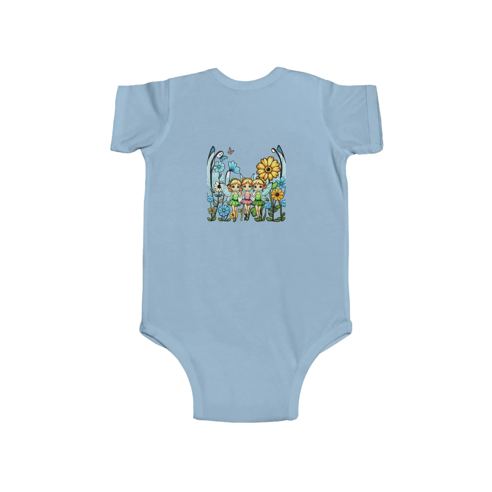 Baby Bodysuit Fairies in a Fairy Garden Bright Colorful Happy
