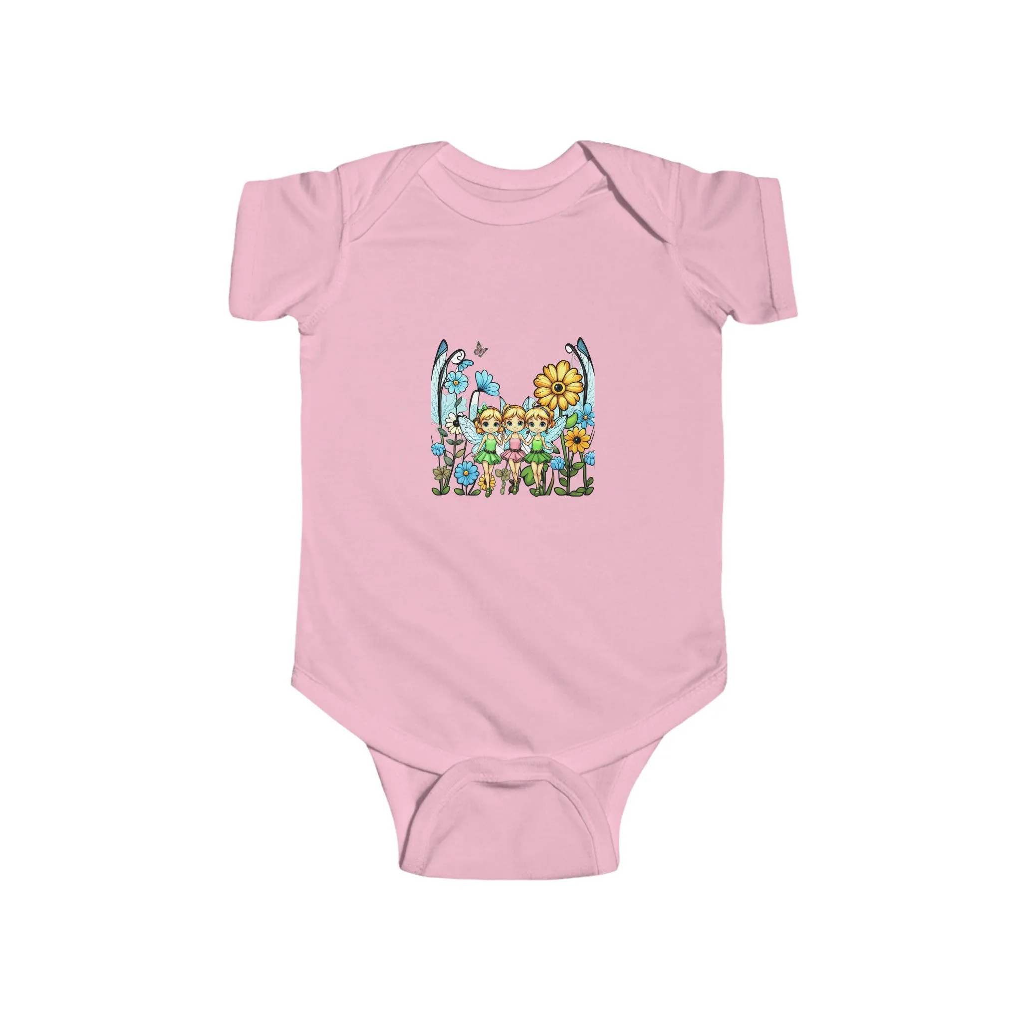 Baby Bodysuit Fairies in a Fairy Garden Bright Colorful Happy