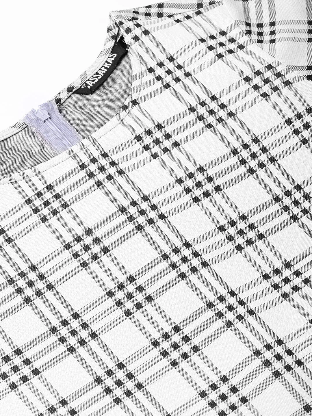 Black & Grey Check Belted Skater Dress
