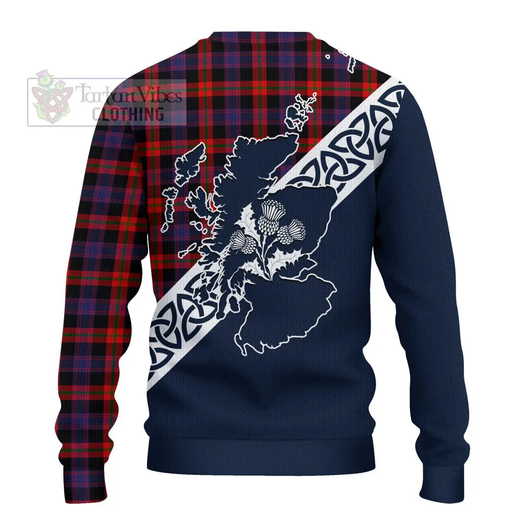 Brown (Broun) Tartan Ugly Sweater Featuring Thistle and Scotland Map