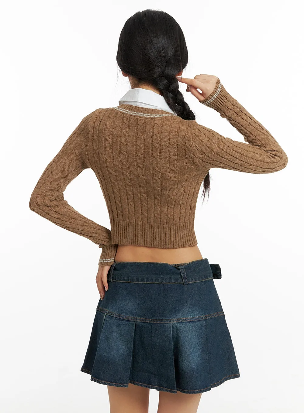 Cable Knit Collar Crop Sweater CF426