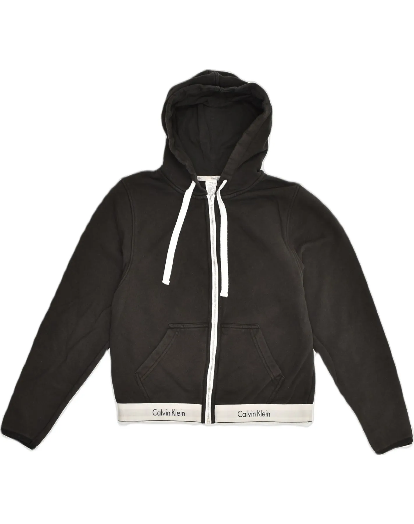 CALVIN KLEIN Womens Crop Zip Hoodie Sweater UK 12 Medium Black Cotton