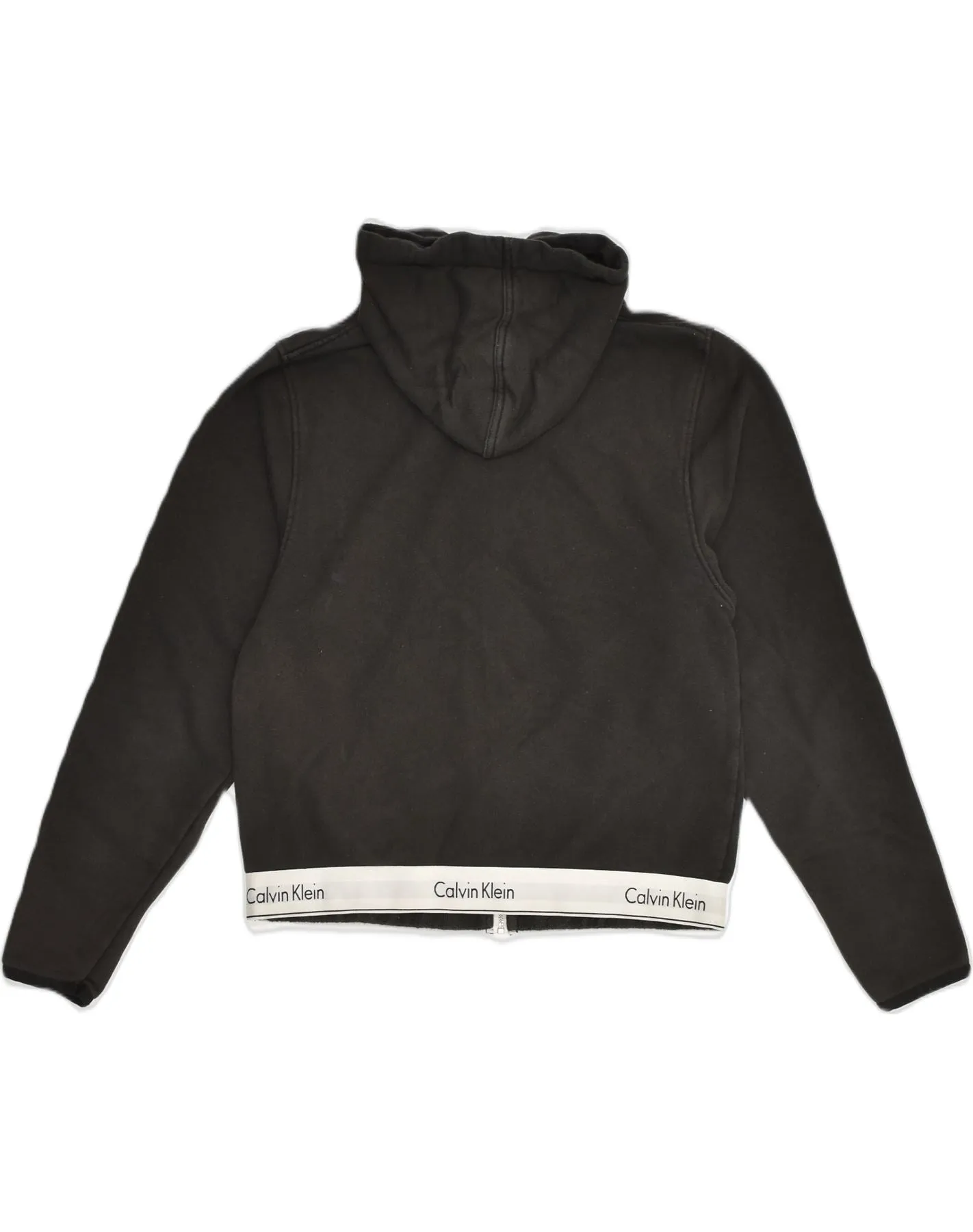 CALVIN KLEIN Womens Crop Zip Hoodie Sweater UK 12 Medium Black Cotton