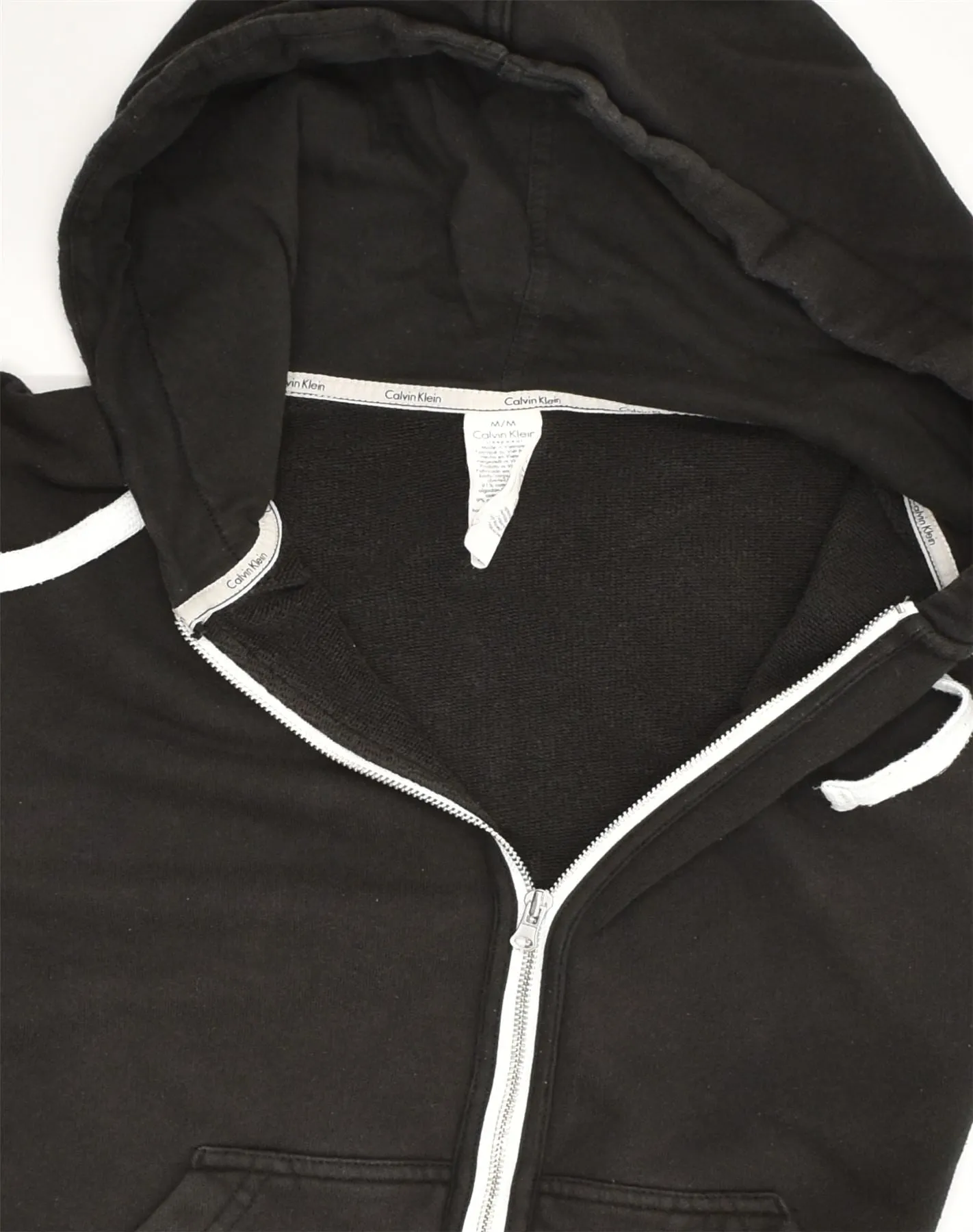 CALVIN KLEIN Womens Crop Zip Hoodie Sweater UK 12 Medium Black Cotton