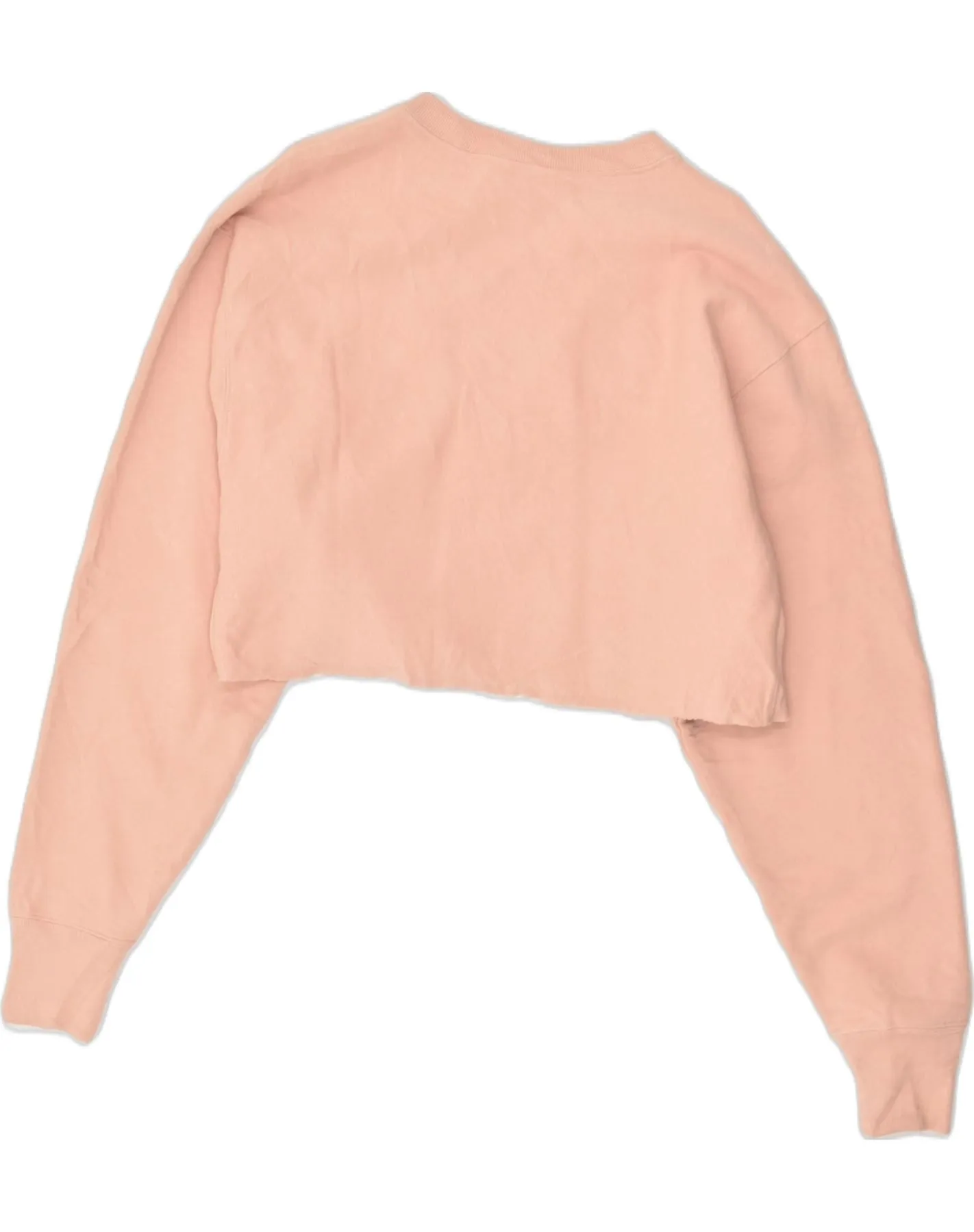 CHAMPION Womens Crop Graphic Sweatshirt Jumper UK 14 Medium Beige Cotton