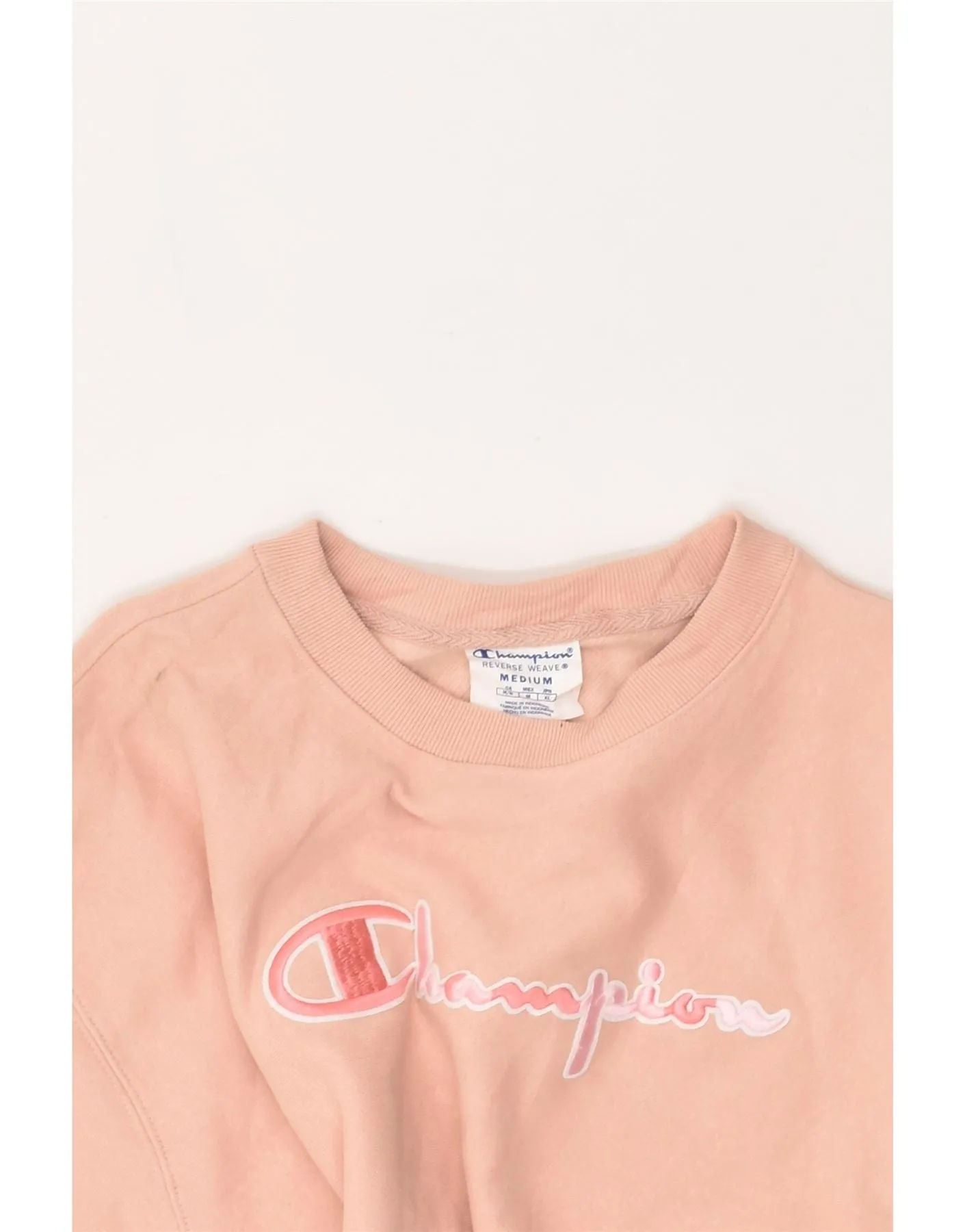 CHAMPION Womens Crop Graphic Sweatshirt Jumper UK 14 Medium Beige Cotton