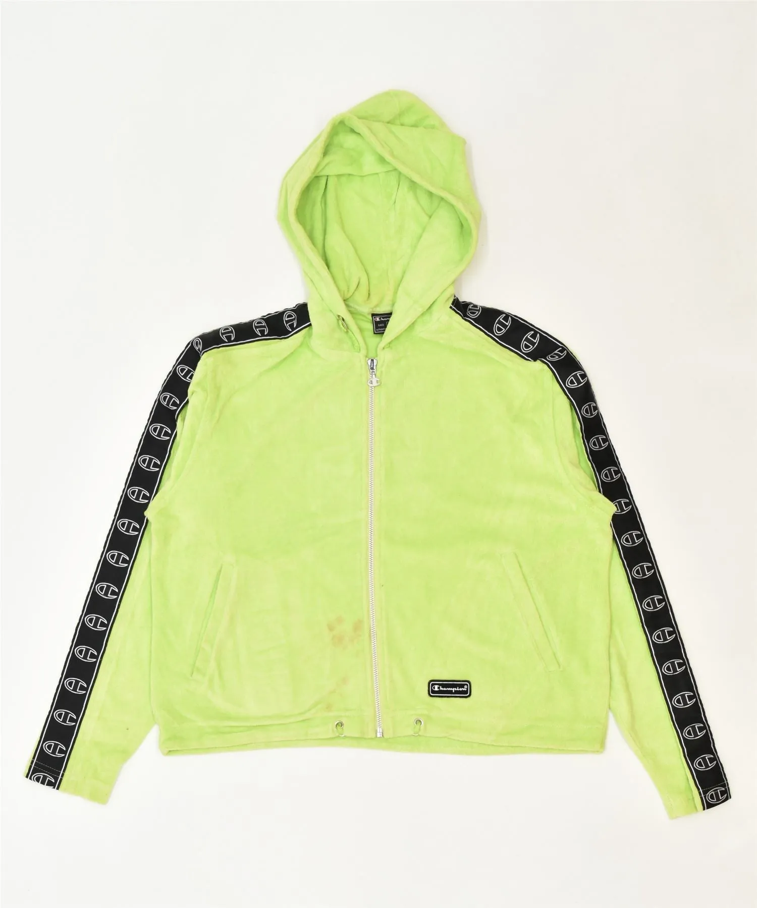 CHAMPION Womens Crop Zip Hoodie Sweater UK 12 Medium Green Cotton Sports