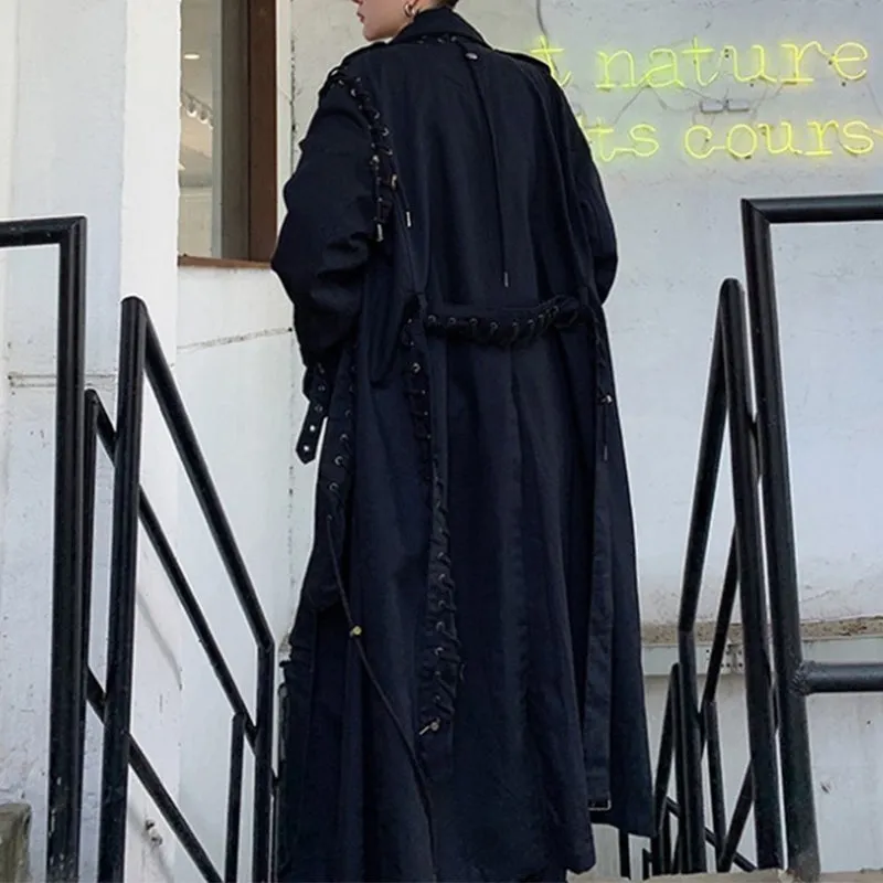 Contrast Color Line Stitching Long Trench Coat