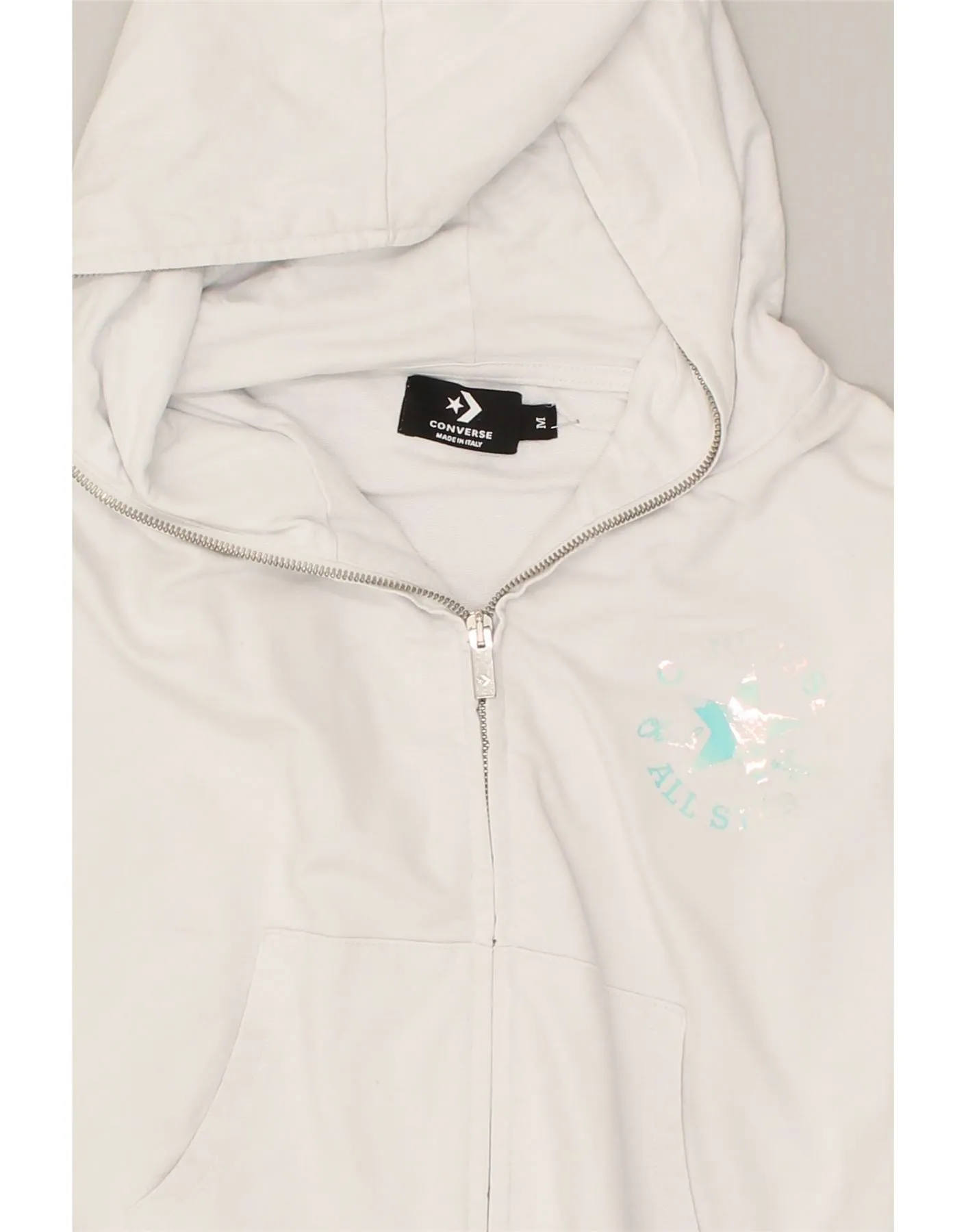 CONVERSE Womens Loose Fit Crop Zip Hoodie Sweater UK 14 Medium White