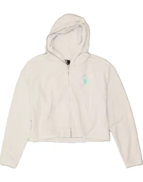 CONVERSE Womens Loose Fit Crop Zip Hoodie Sweater UK 14 Medium White