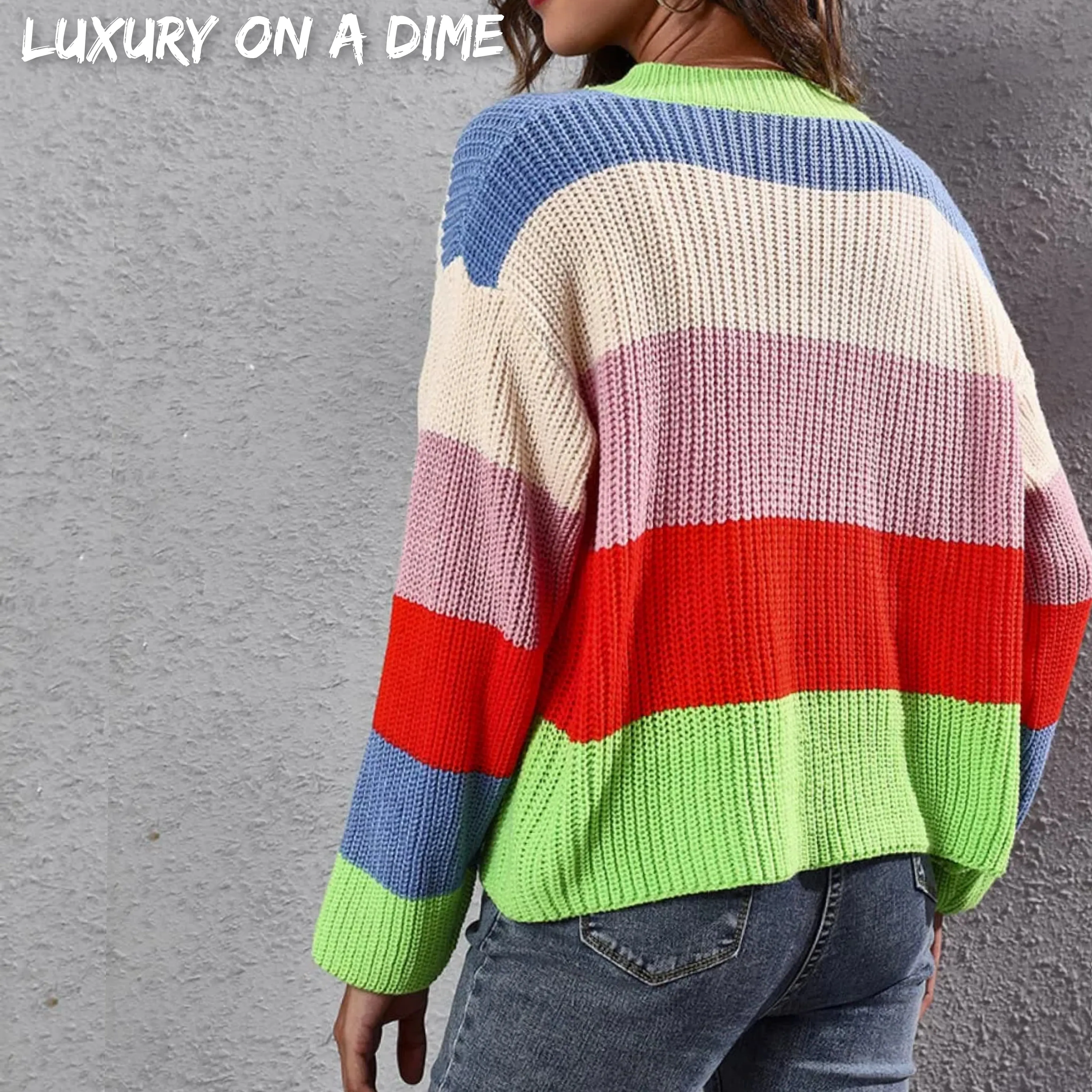 Cropped Color Block Waffle Knit Button Front Retro Long Sleeve Cardigan Sweater
