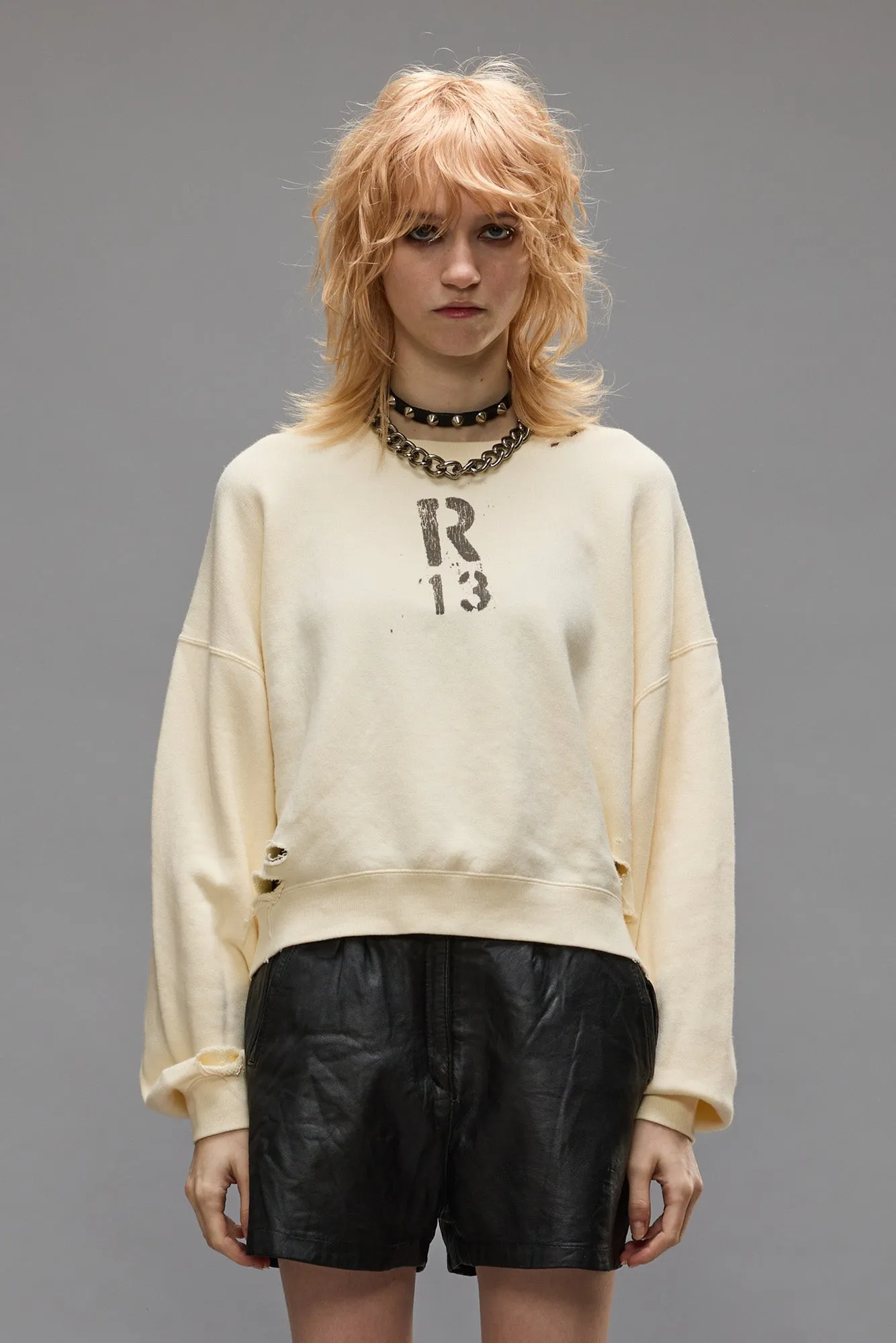 CROPPED R13 CREWNECK - NATURAL
