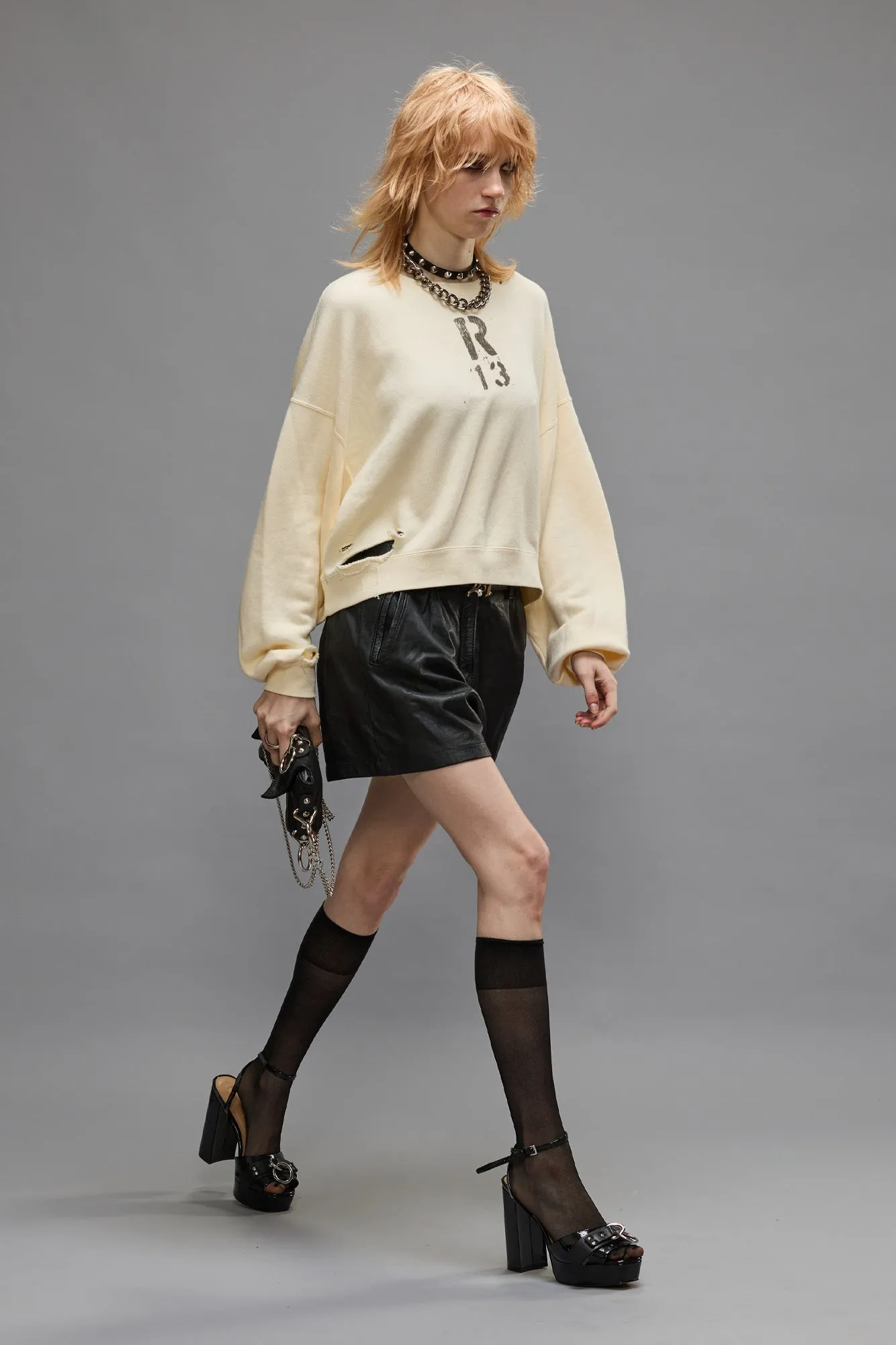CROPPED R13 CREWNECK - NATURAL