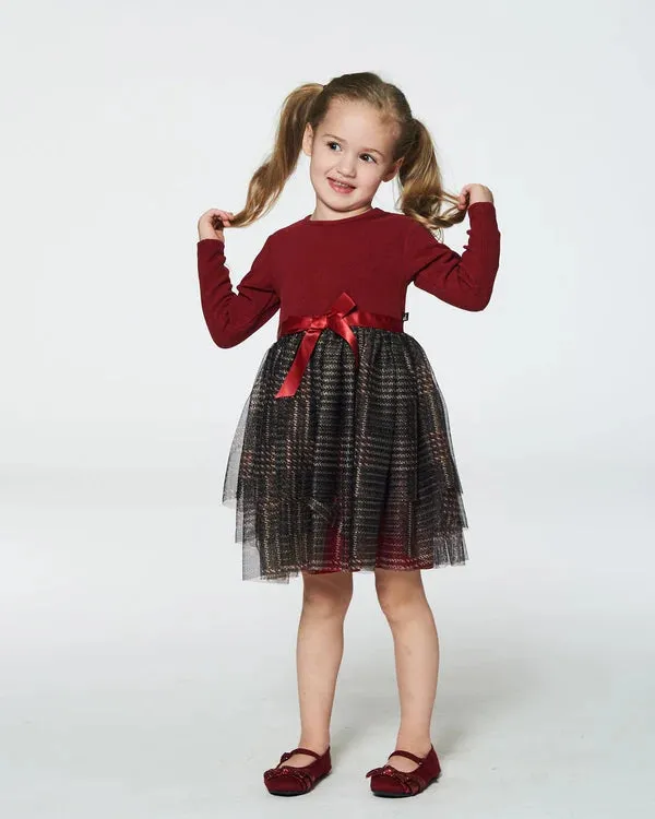 Deux Par Deux Bi-Material Dress - Jester Glittering Red Plaid