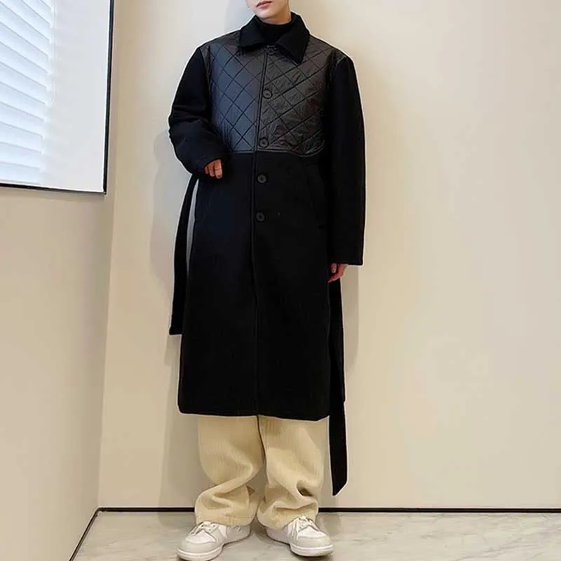Diamond Lattice Stitching Thickened Long Trench Coat