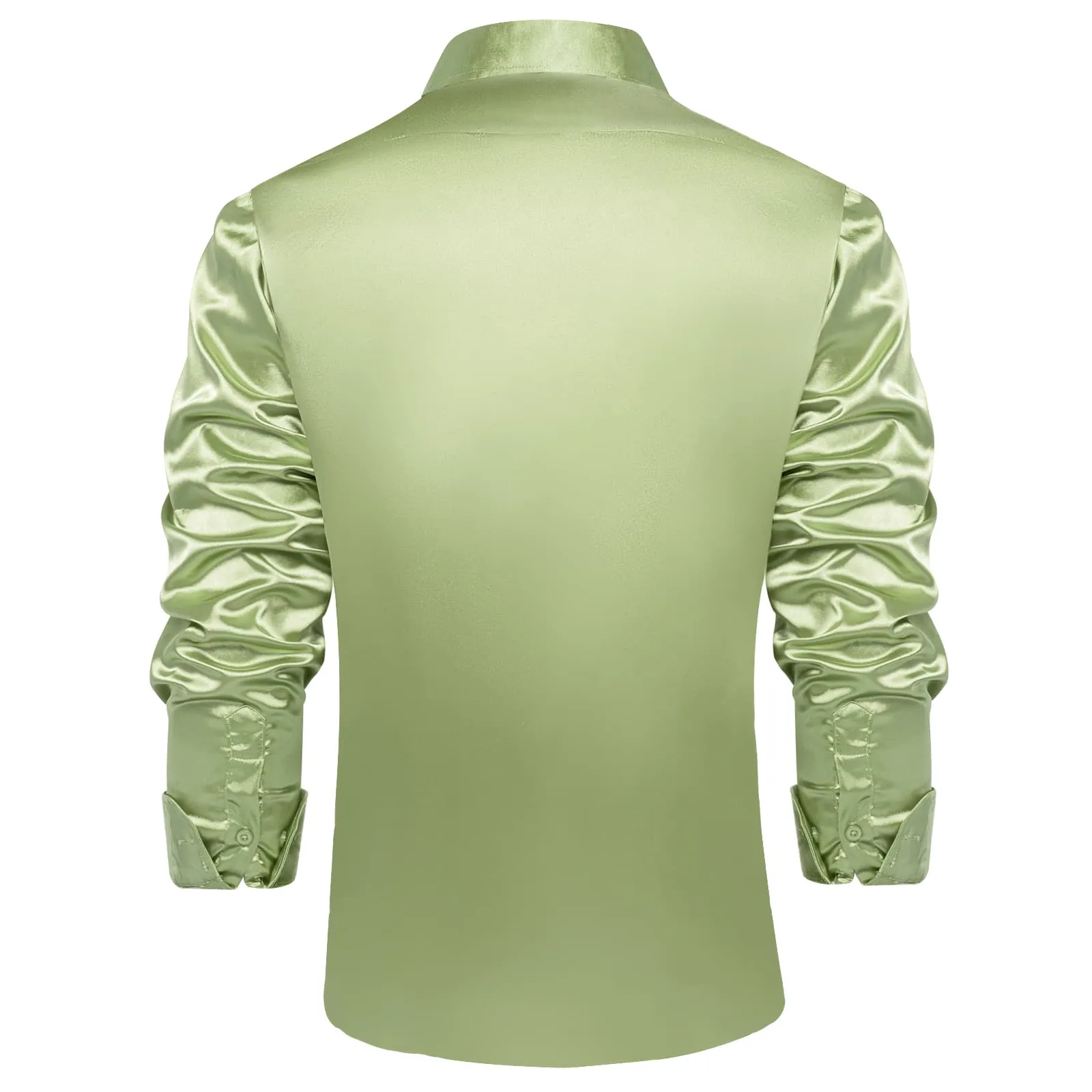 DiBanGu Long Sleeve Shirt Sage Green Solid Satin Mens Dress Shirt Top