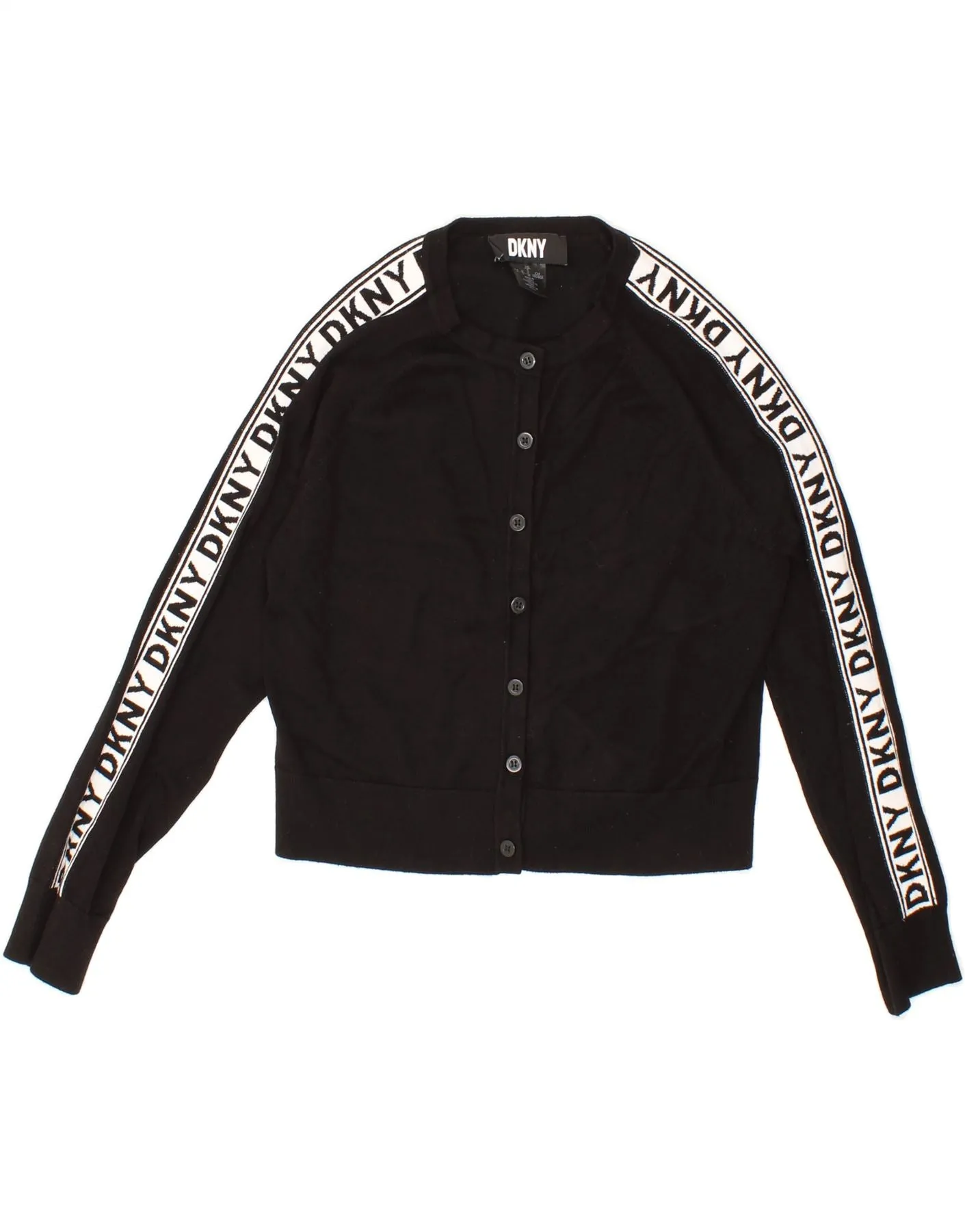 DKNY Womens Graphic Crop Cardigan Sweater UK 10 Small Black