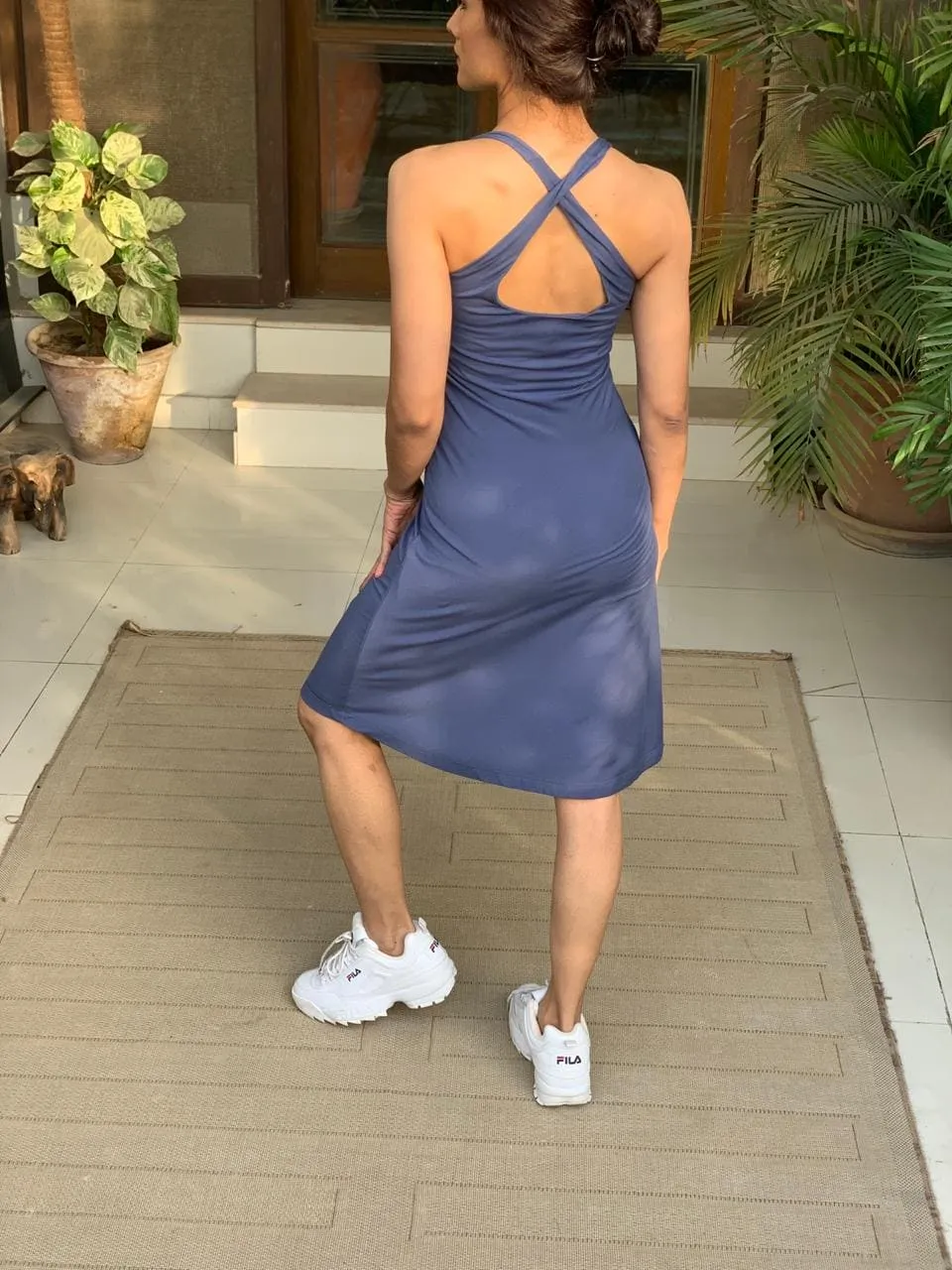 Double Layer Indigo Knit Dress