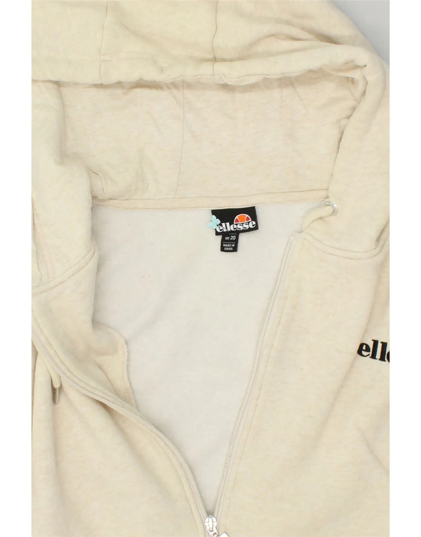 ELLESSE Womens Crop Zip Hoodie Sweater UK 20 2XL Off White Cotton