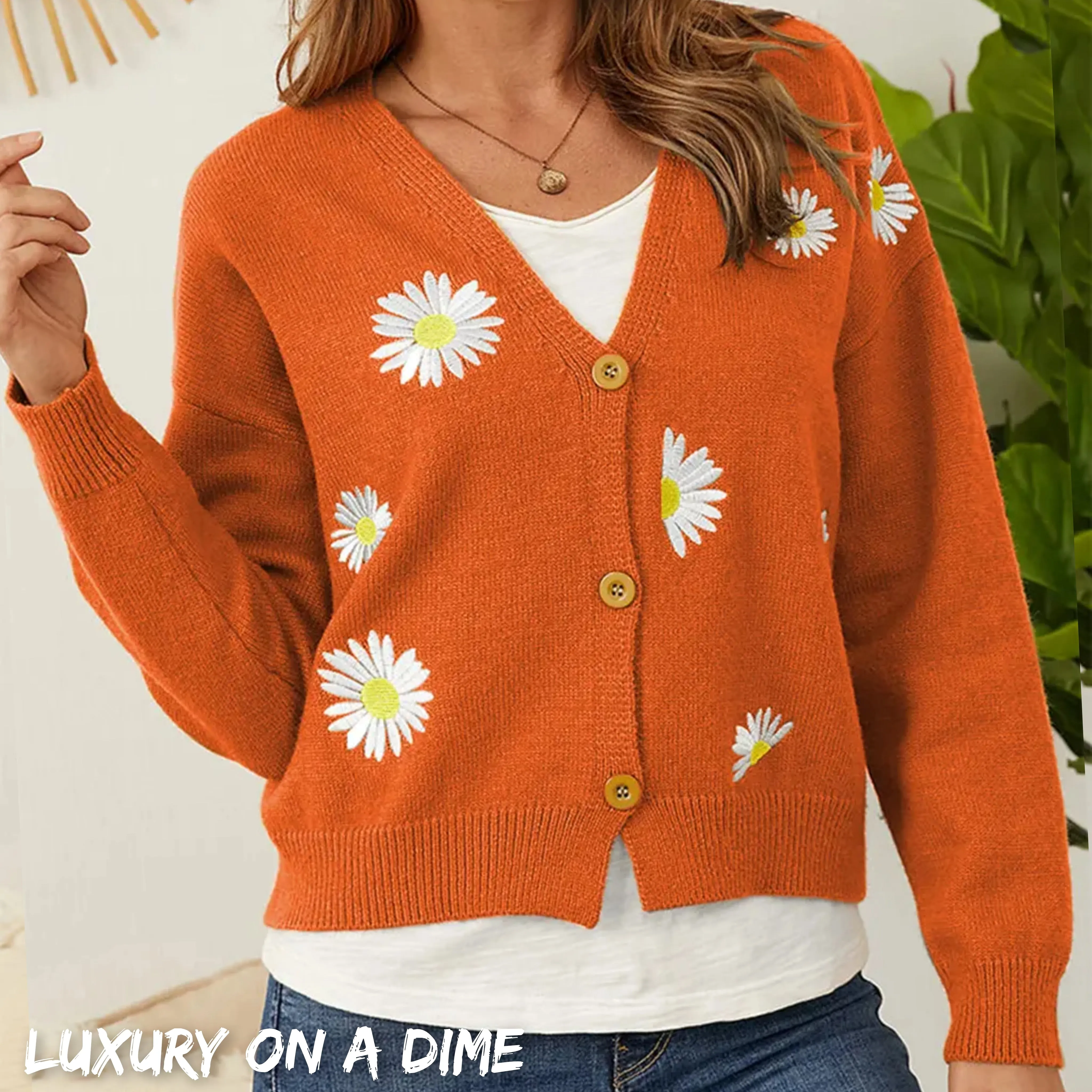 Floral Embroidered Cropped Classic Knit Button Front Retro Long Sleeve Soft Cardigan