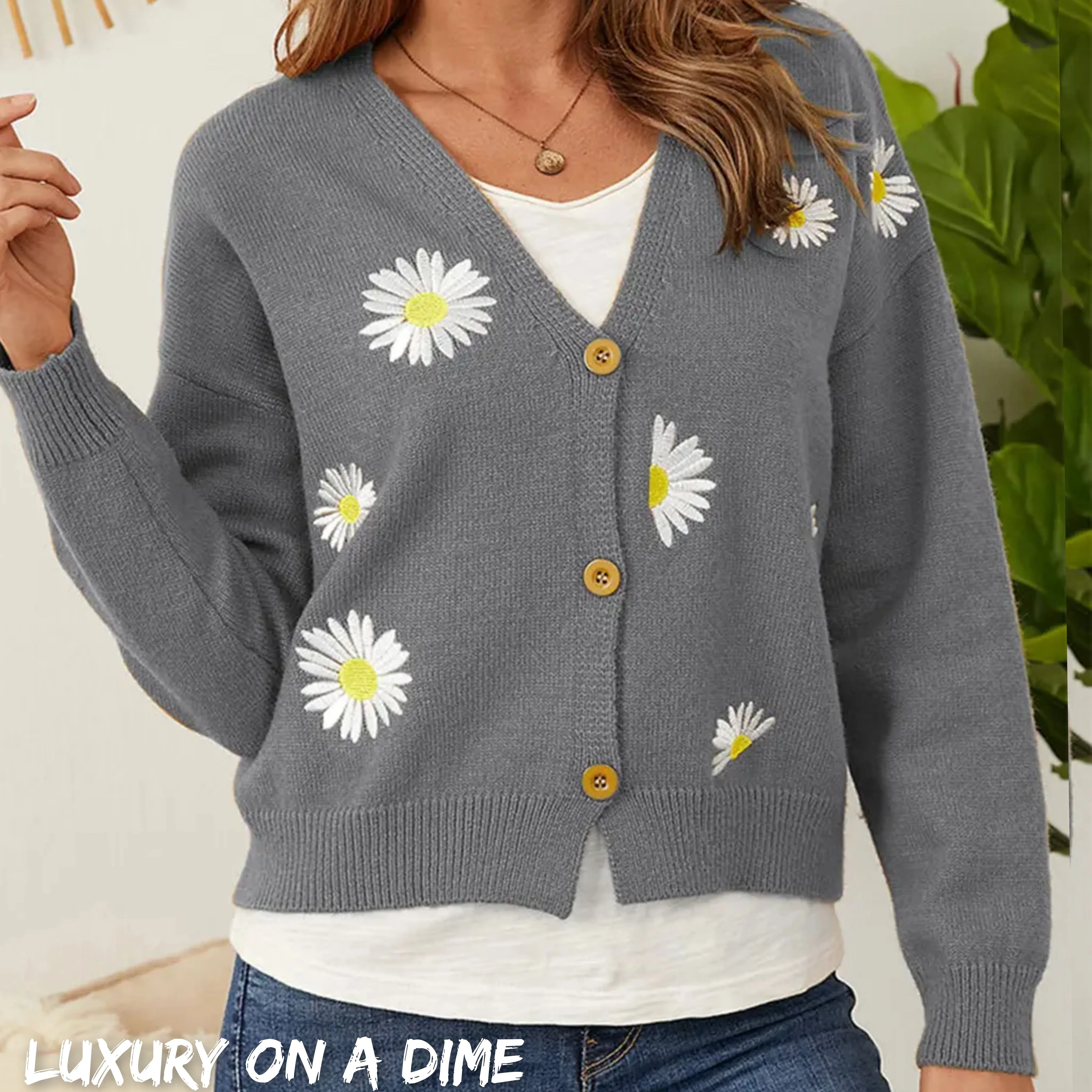 Floral Embroidered Cropped Classic Knit Button Front Retro Long Sleeve Soft Cardigan