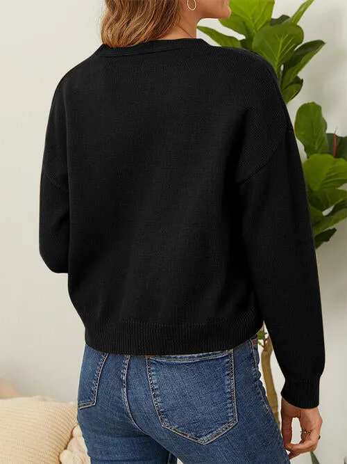 Floral Embroidered Cropped Classic Knit Button Front Retro Long Sleeve Soft Cardigan